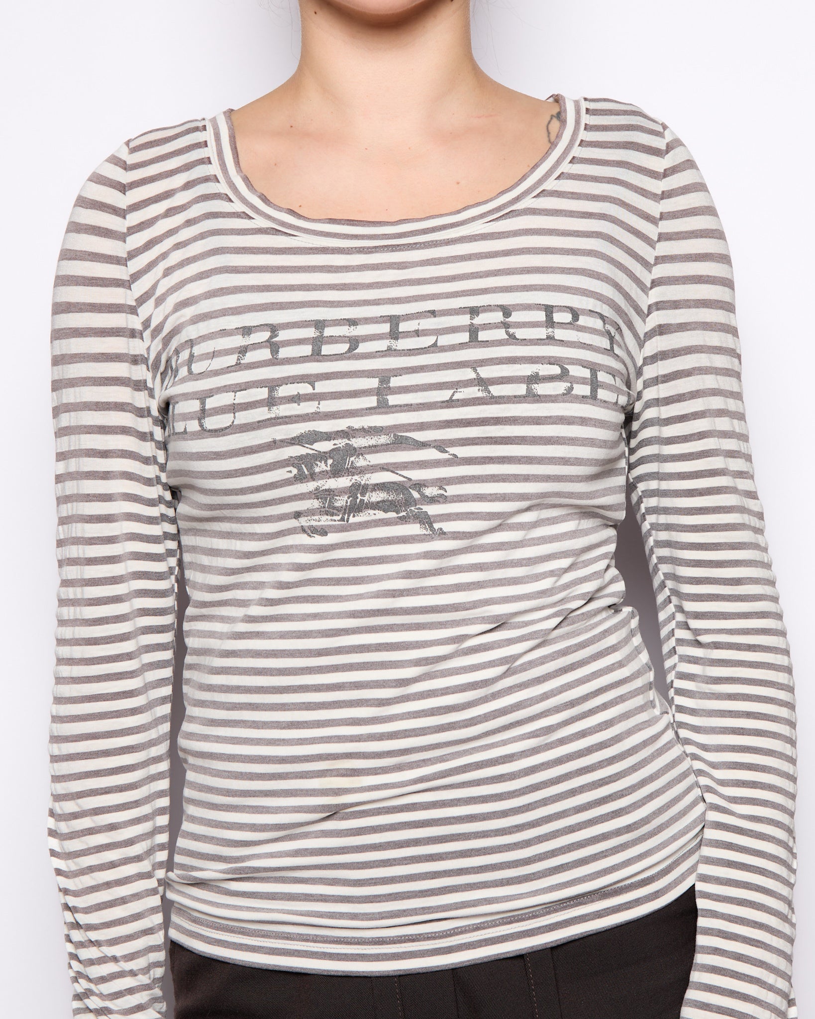 Burberry Blue Logo Striped Long Sleeve