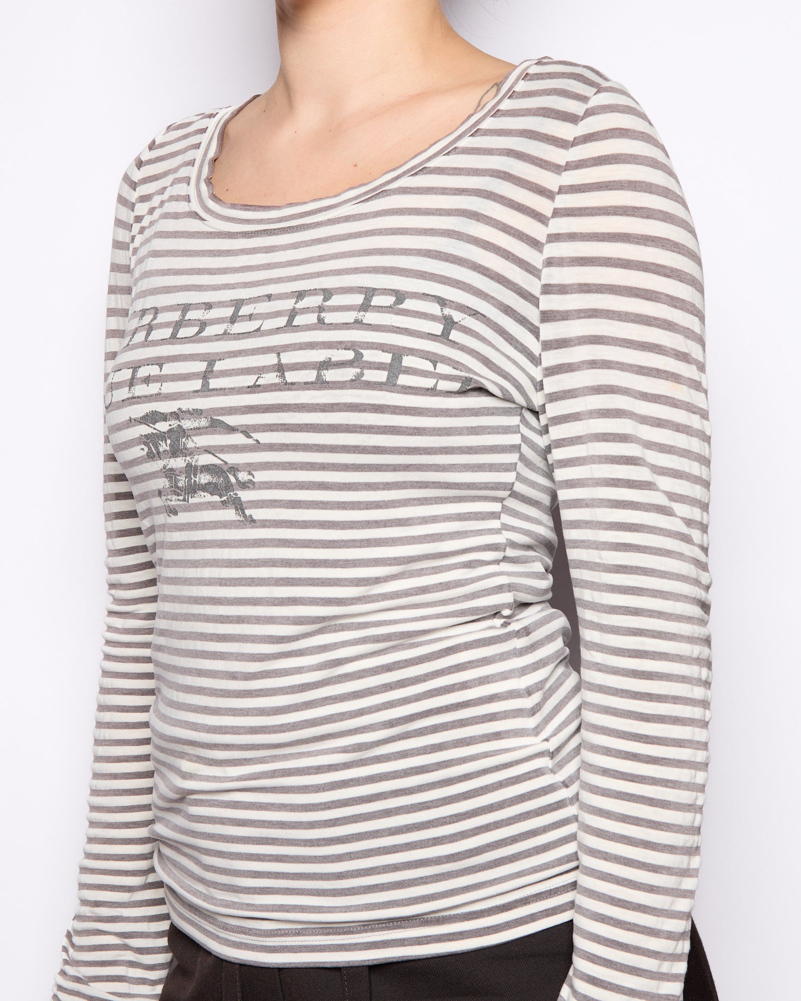 Burberry Blue Logo Striped Long Sleeve
