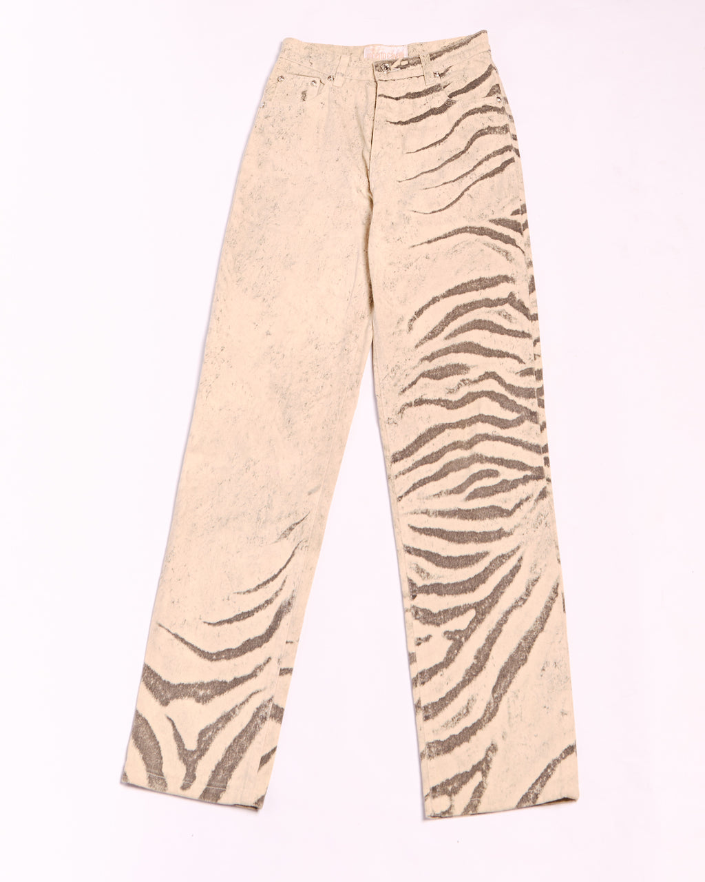 2000s Roberto Cavalli White and Grey Tiger Stripe Animal Print Jeans Size S W26