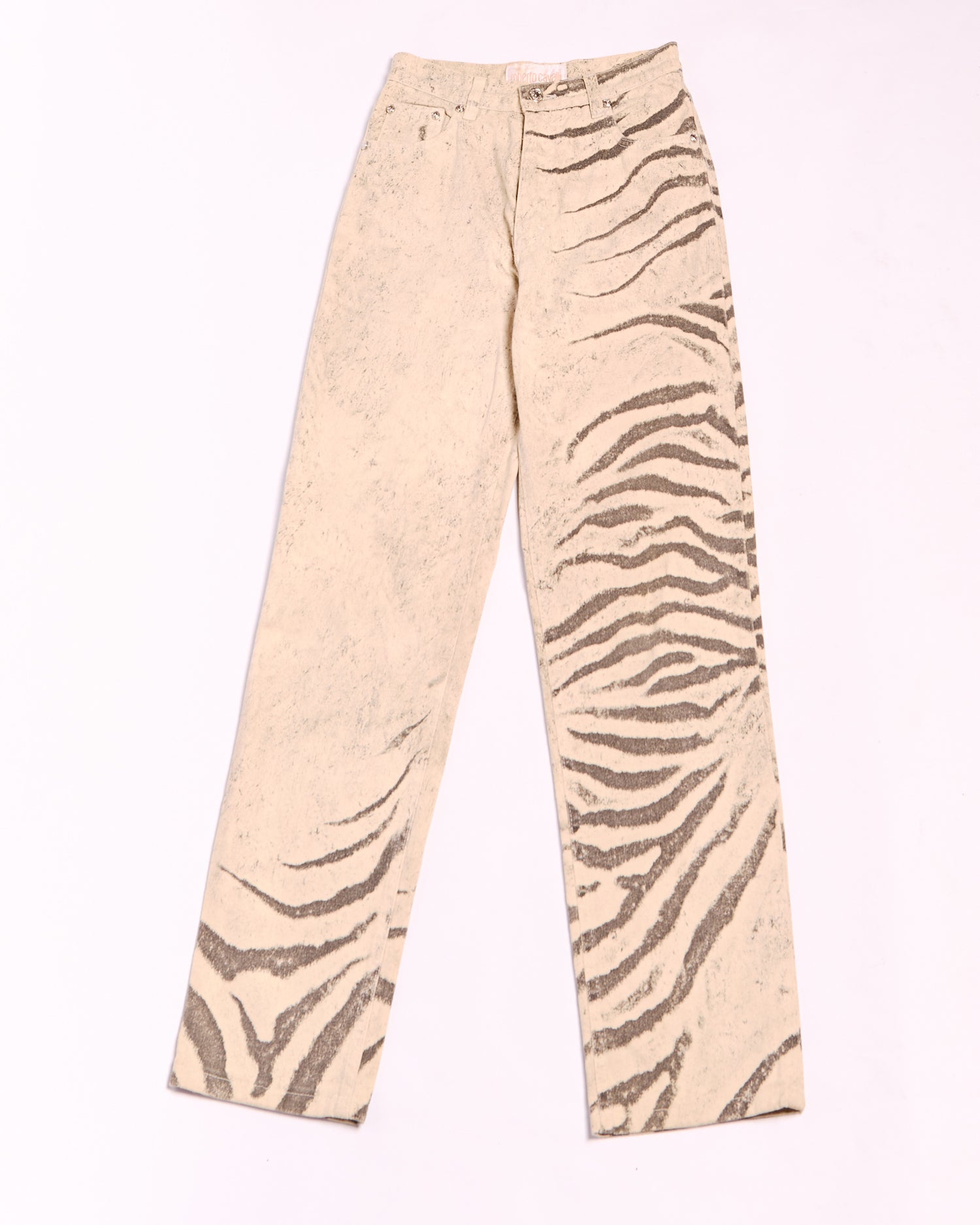 2000s Roberto Cavalli White and Grey Tiger Stripe Animal Print Jeans Size S W26