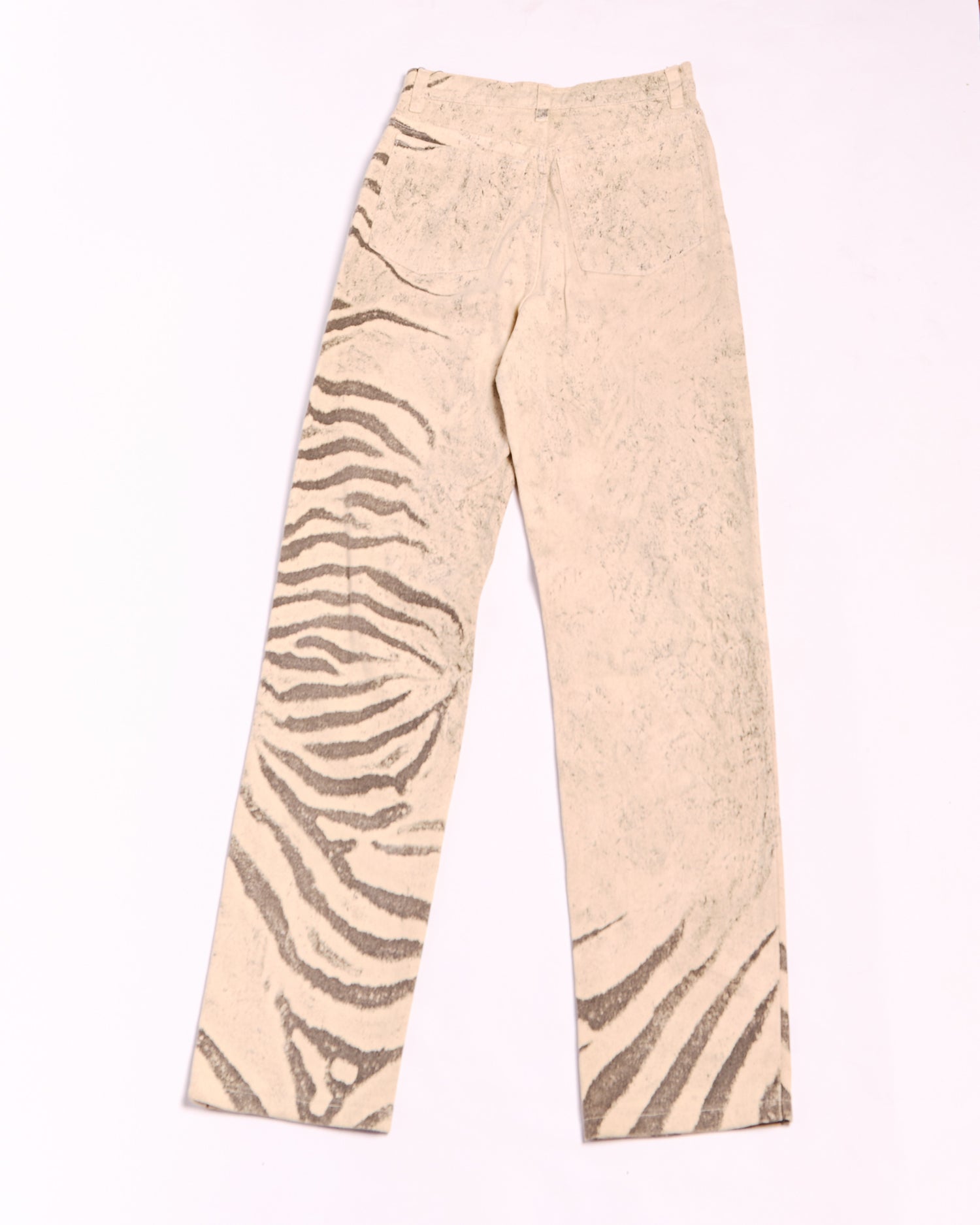 2000s Roberto Cavalli White and Grey Tiger Stripe Animal Print Jeans Size S W26