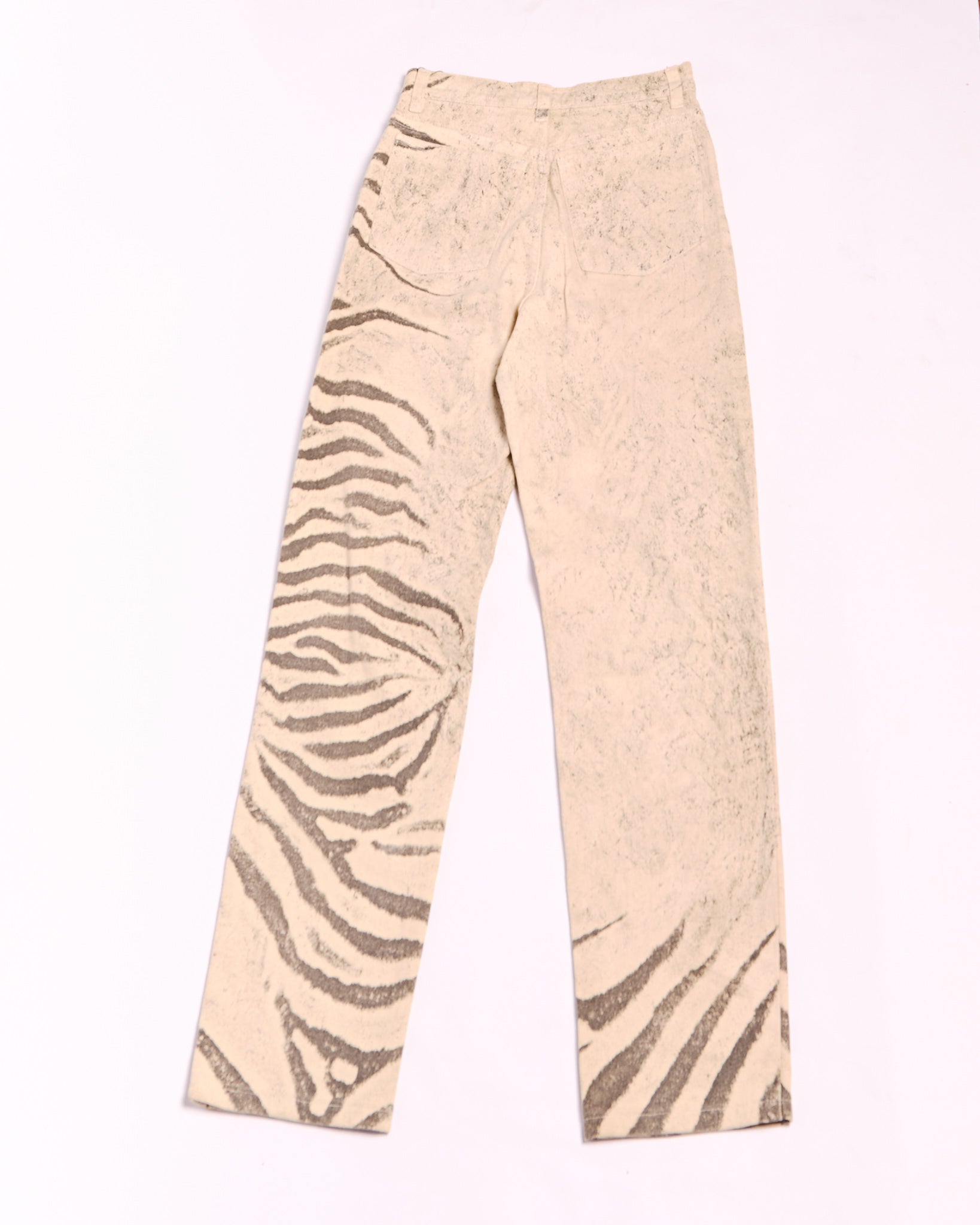 2000s Roberto Cavalli White and Grey Tiger Stripe Animal Print Jeans Size S W26