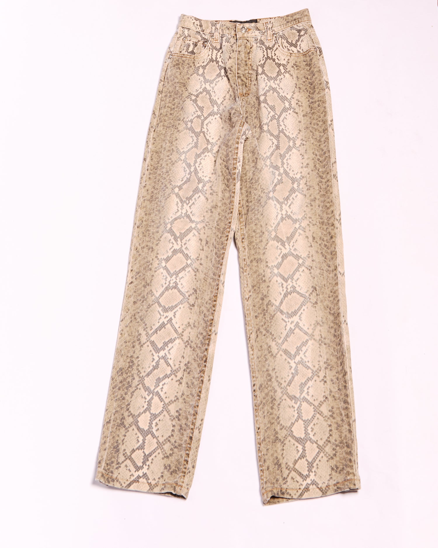 2000s Roberto Cavalli Brown Snakeskin Print Jeans