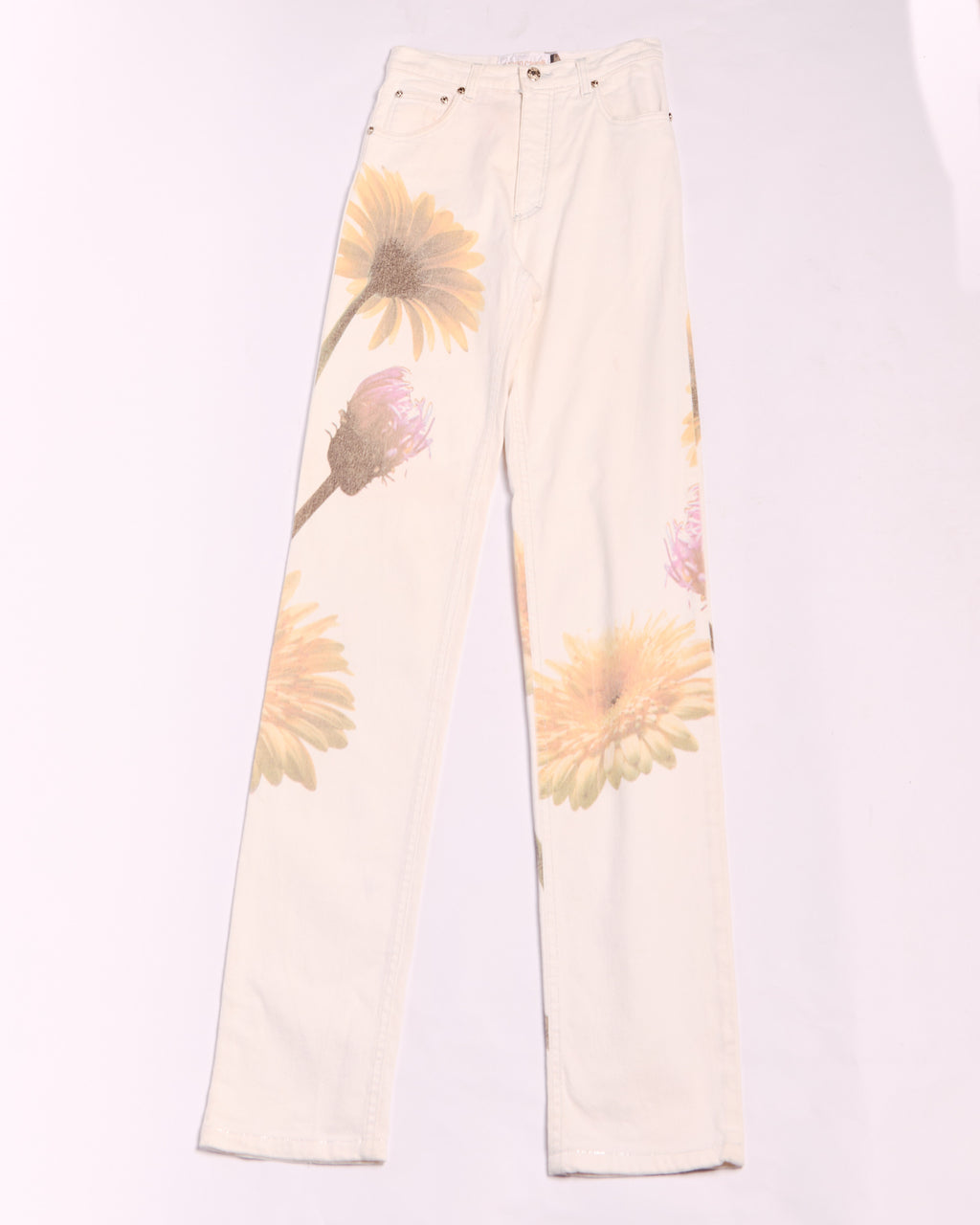 90's Roberto Cavalli White Daisy Print Jeans