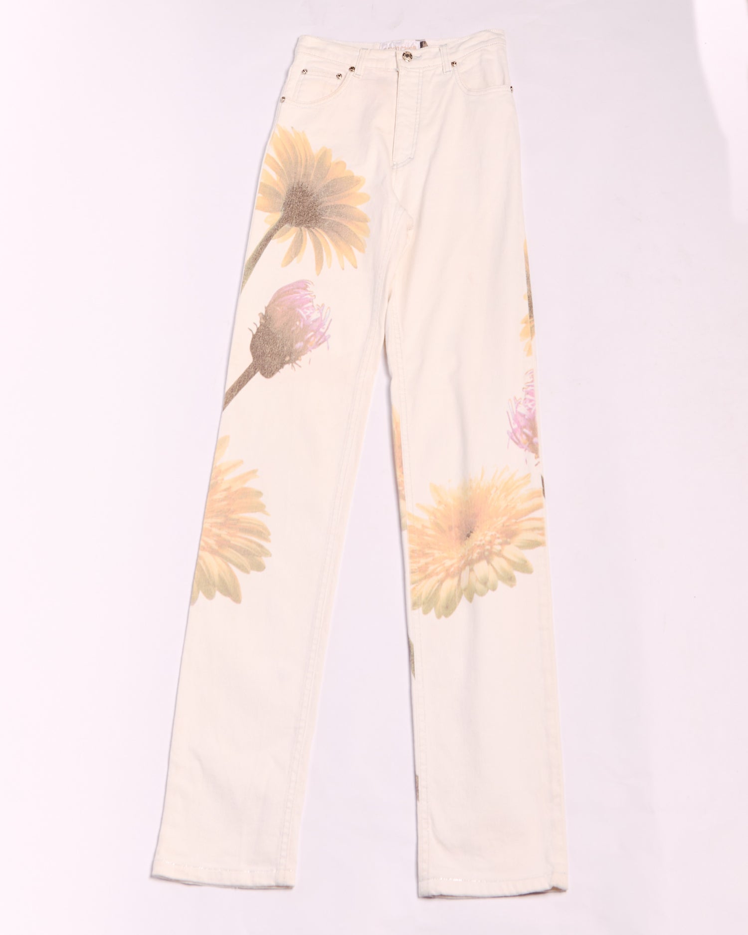 90's Roberto Cavalli White Daisy Print Jeans