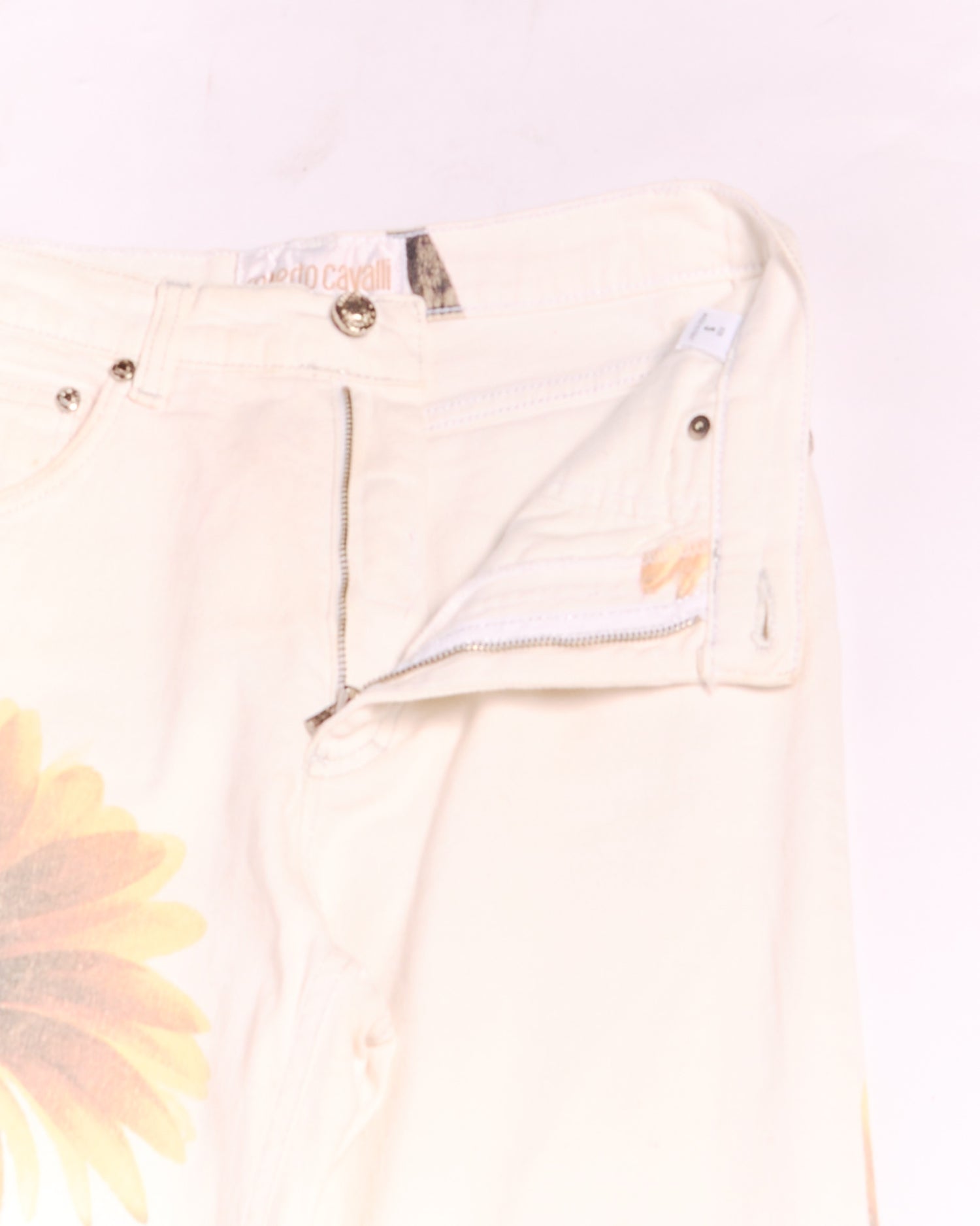 90's Roberto Cavalli White Daisy Print Jeans