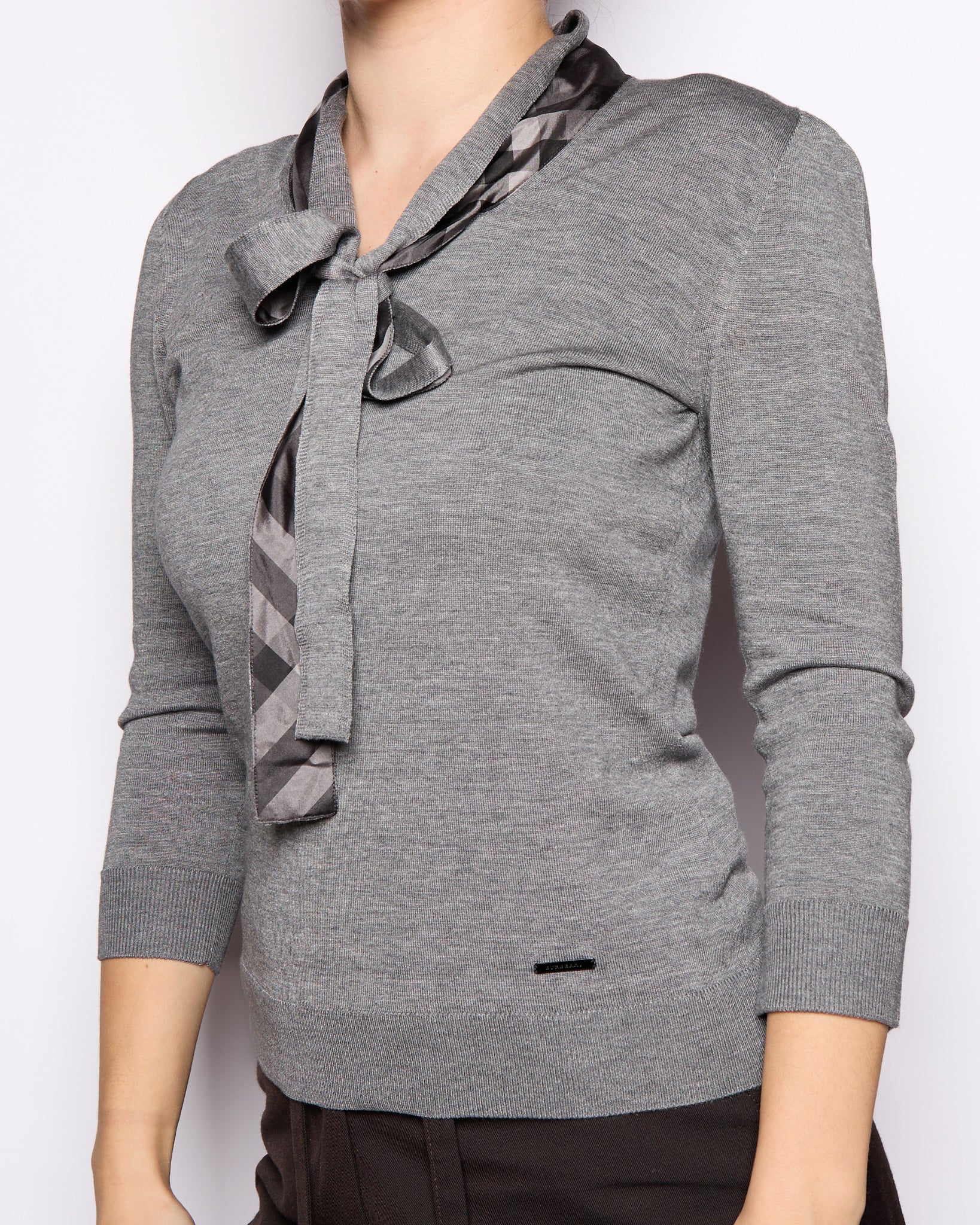 Burberry London Grey Bow Tie Sweater