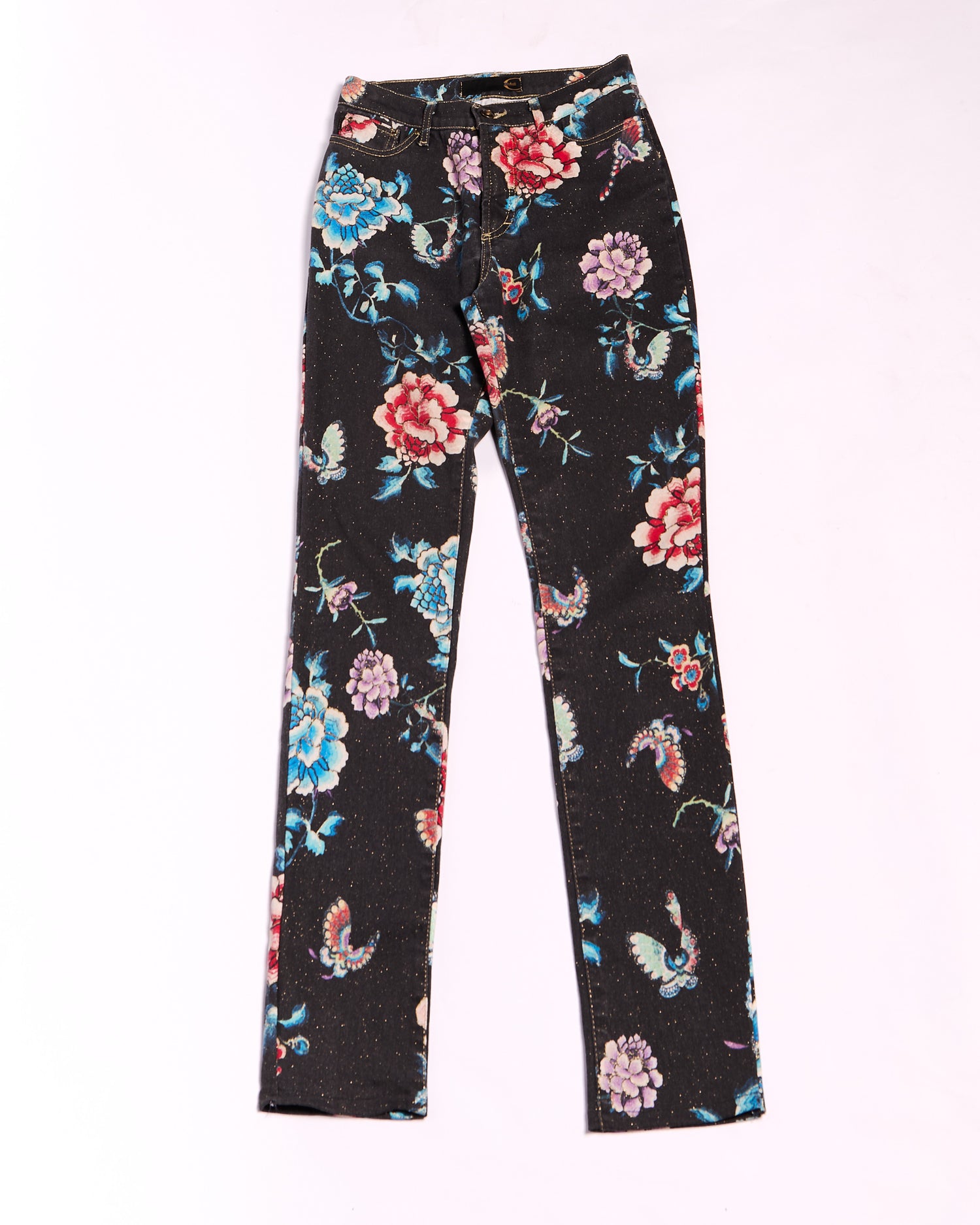 2000's Just Cavalli Black Multicolor Floral Print Jeans Size S W28