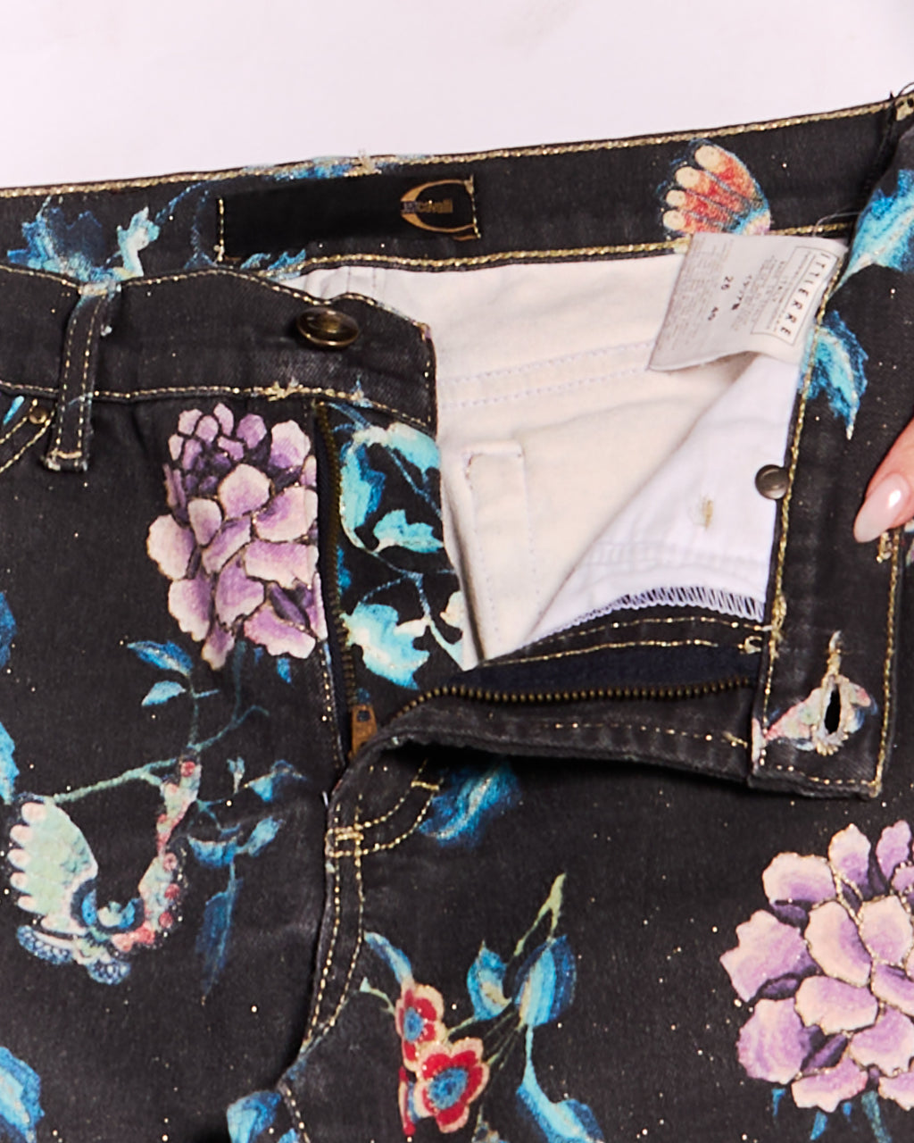 2000's Just Cavalli Black Multicolor Floral Print Jeans Size S W28