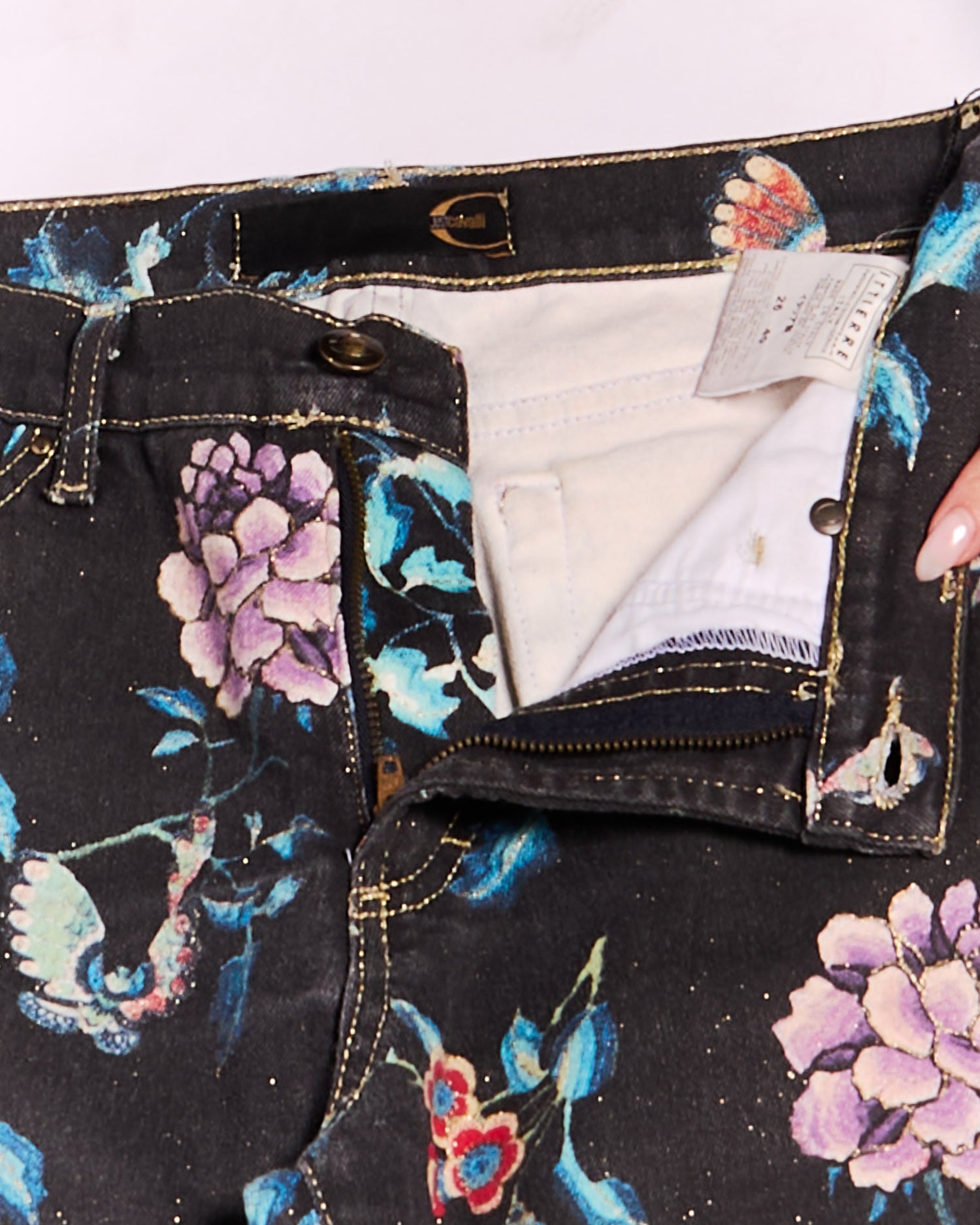 2000's Just Cavalli Black Multicolor Floral Print Jeans Size S W28