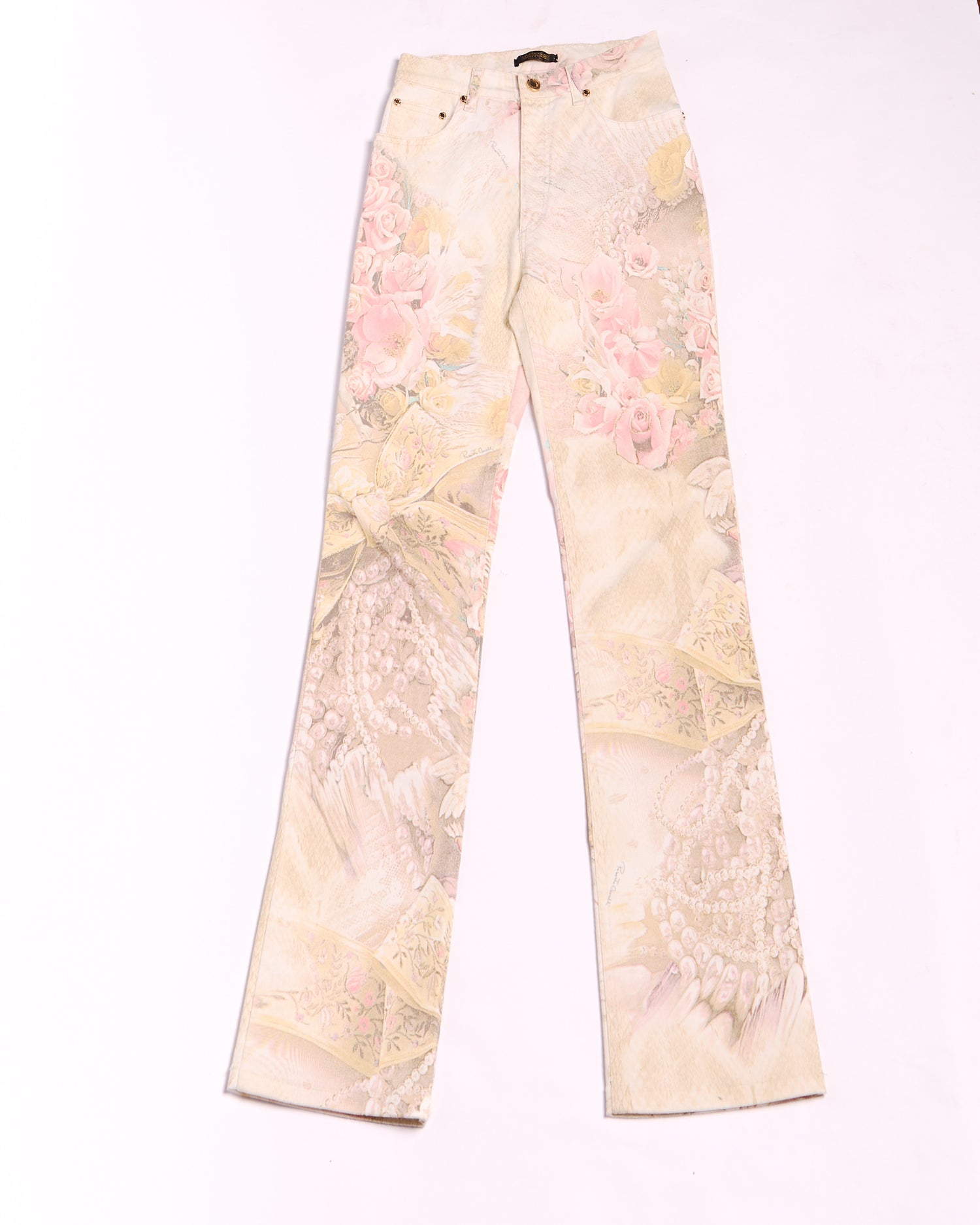 90's Roberto Cavalli Cherub Floral Print Jeans Size XS W24