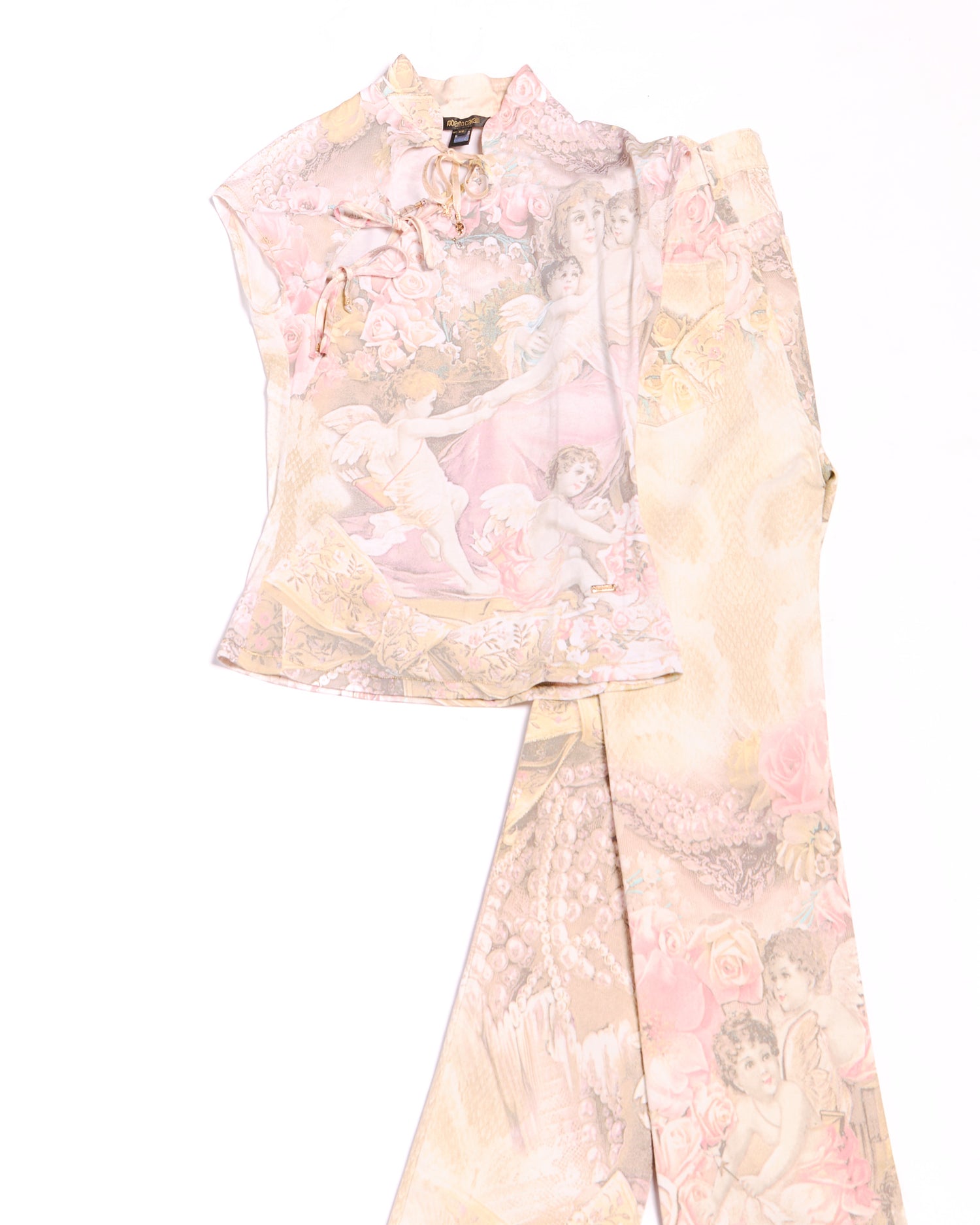 90's Roberto Cavalli Cherub Floral Print Top Size Size XS