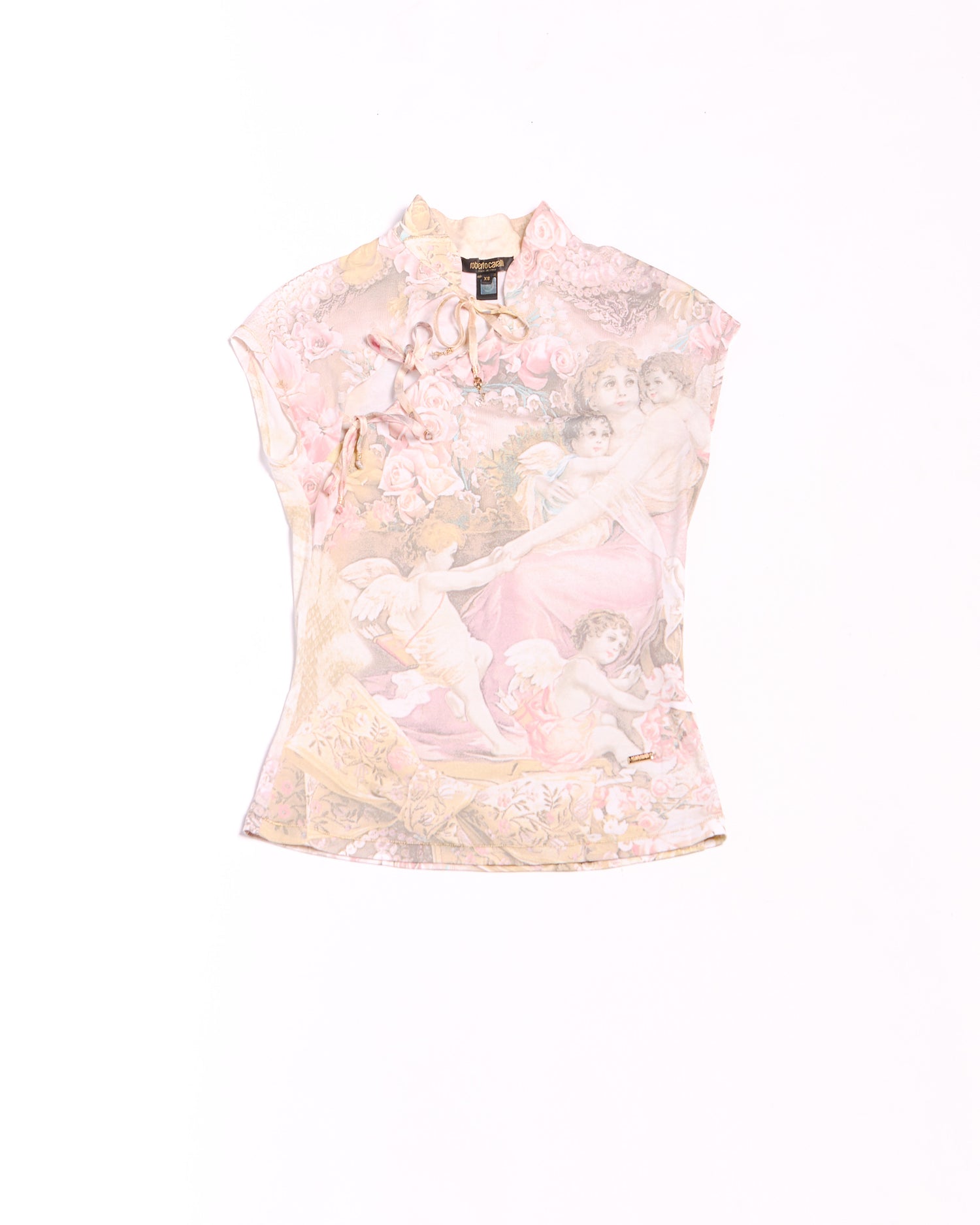 90's Roberto Cavalli Cherub Floral Print Top Size Size XS