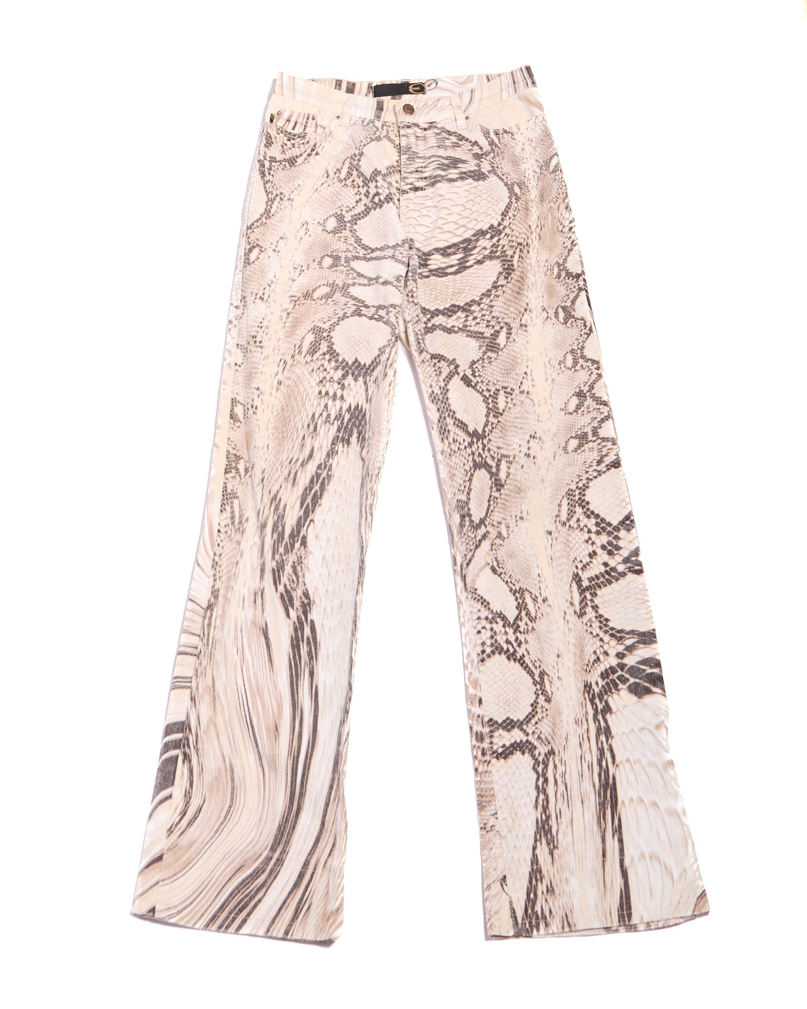 2000s Roberto Cavalli Grey and Ivory Python Snake Scale Print Jeans Size S W28