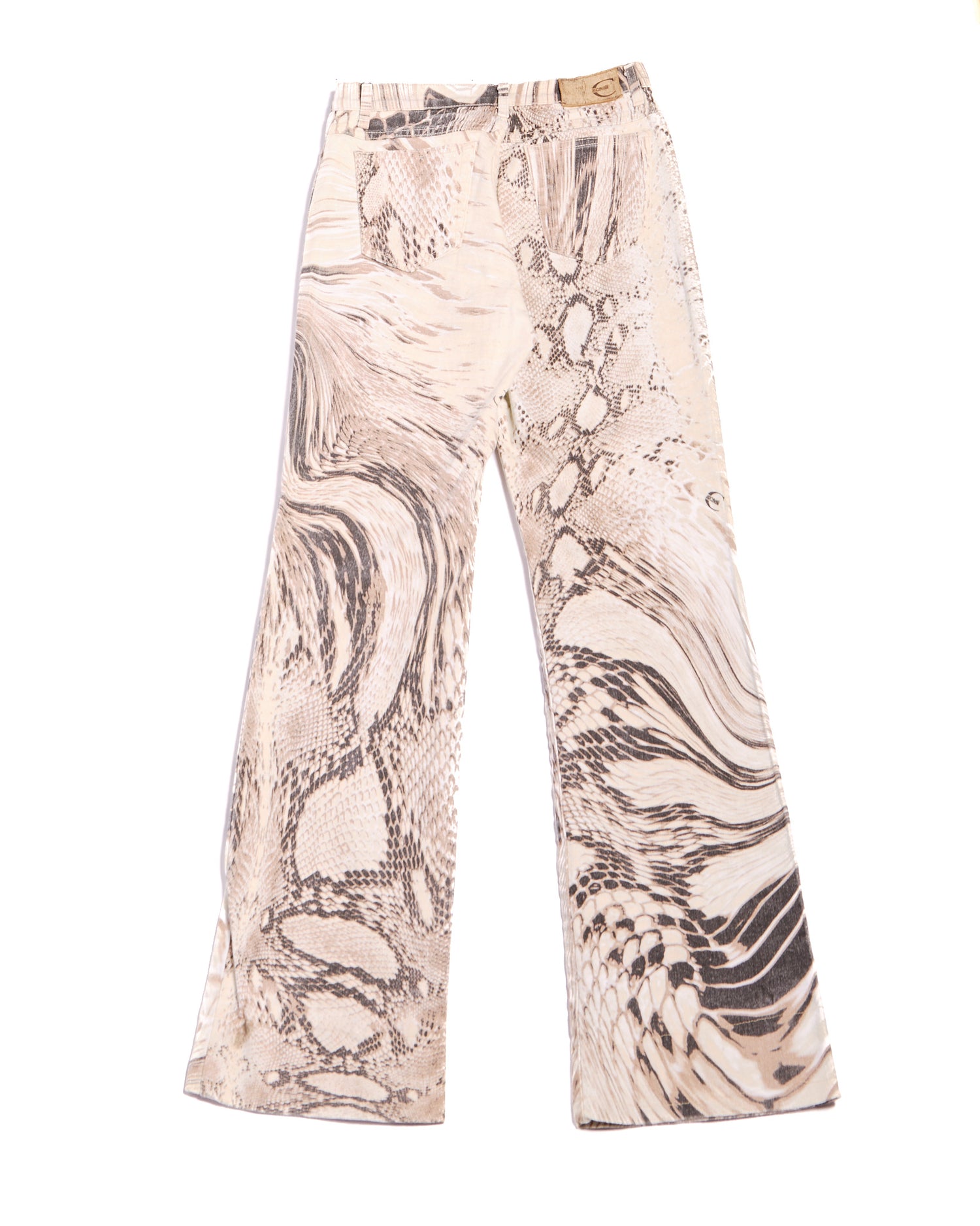 2000s Roberto Cavalli Grey and Ivory Python Snake Scale Print Jeans Size S W28
