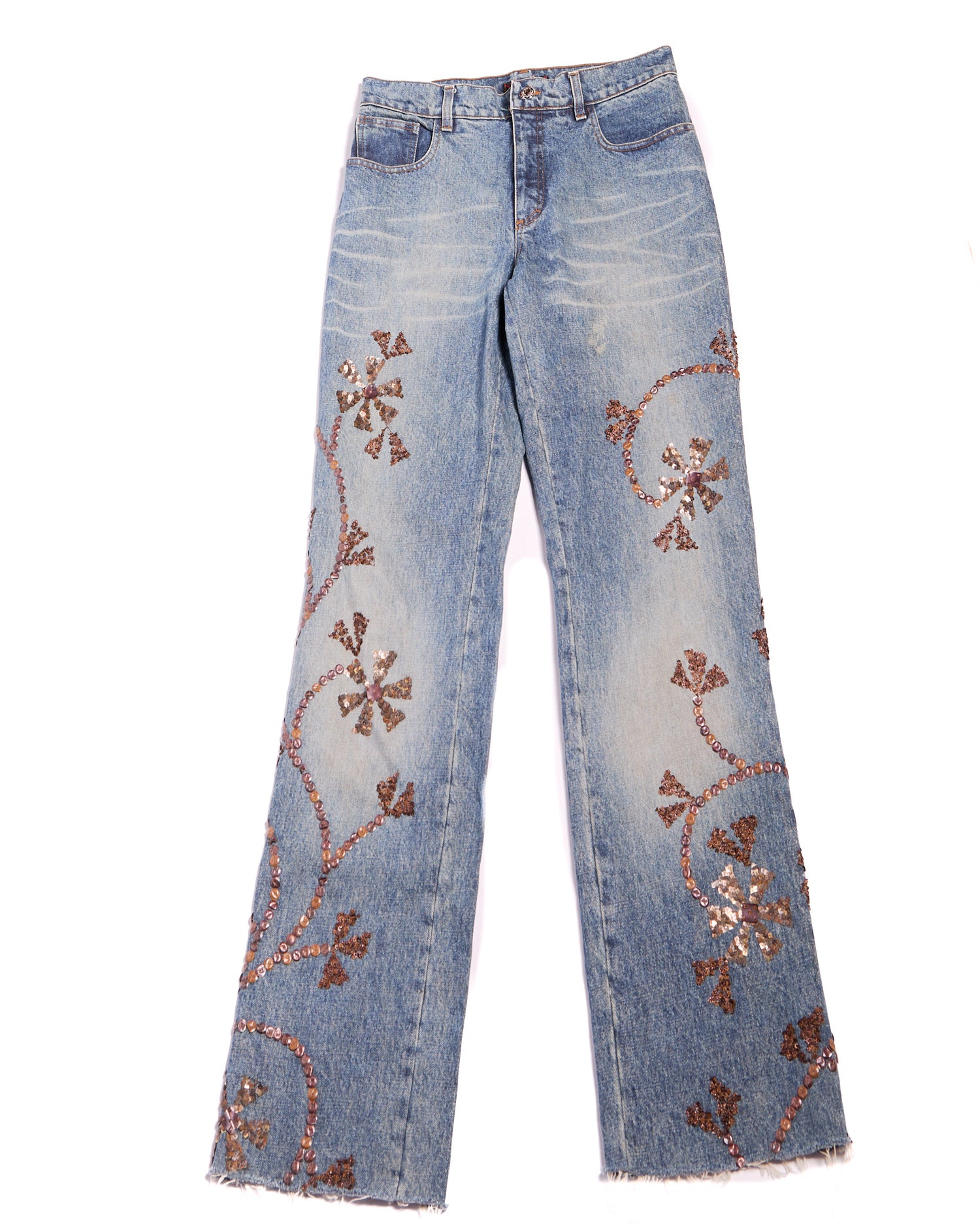 Roberto Cavalli Floral Sequin Denim Jeans Size L W32