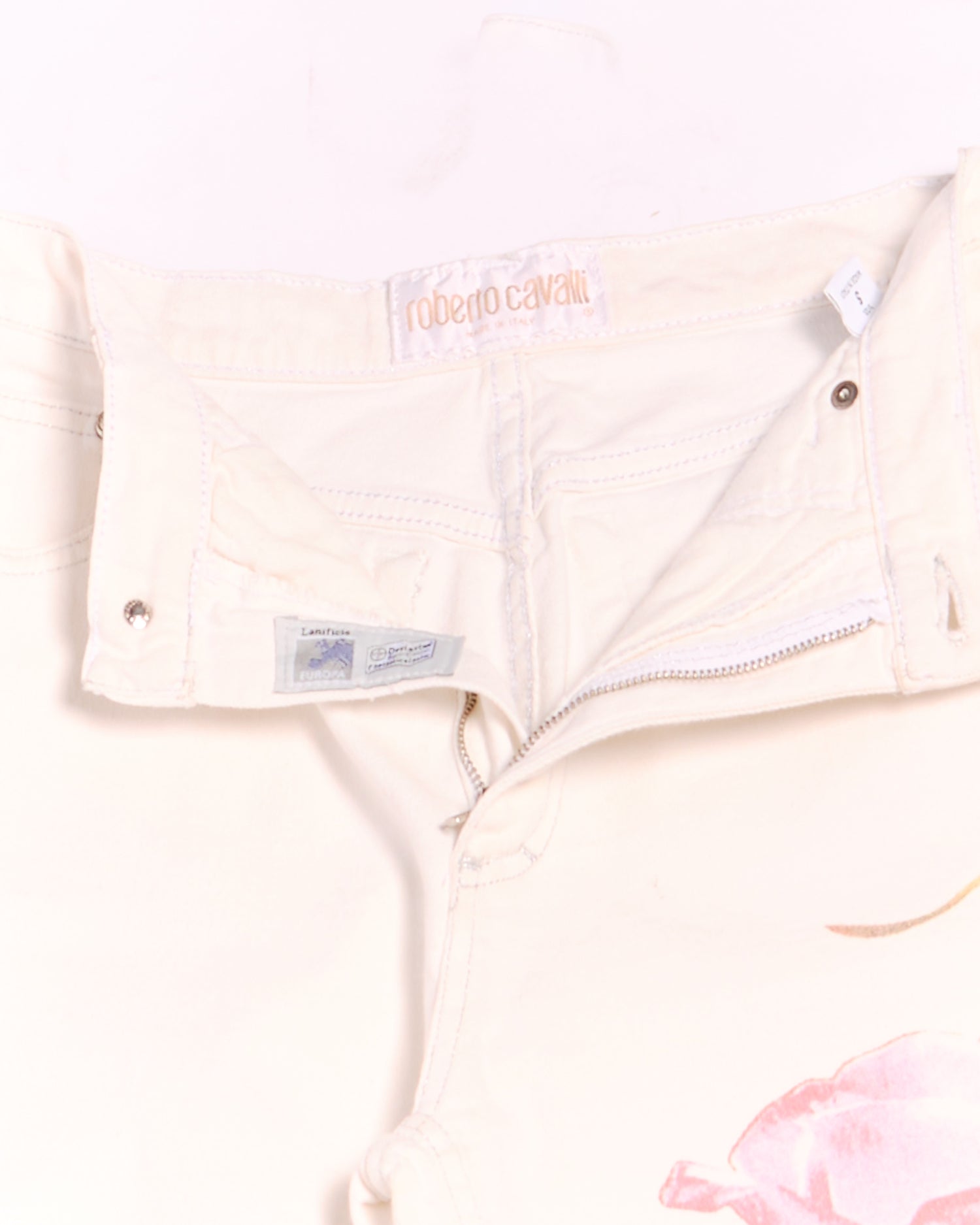 90's Roberto Cavalli White Rose Print Jeans Size S W28