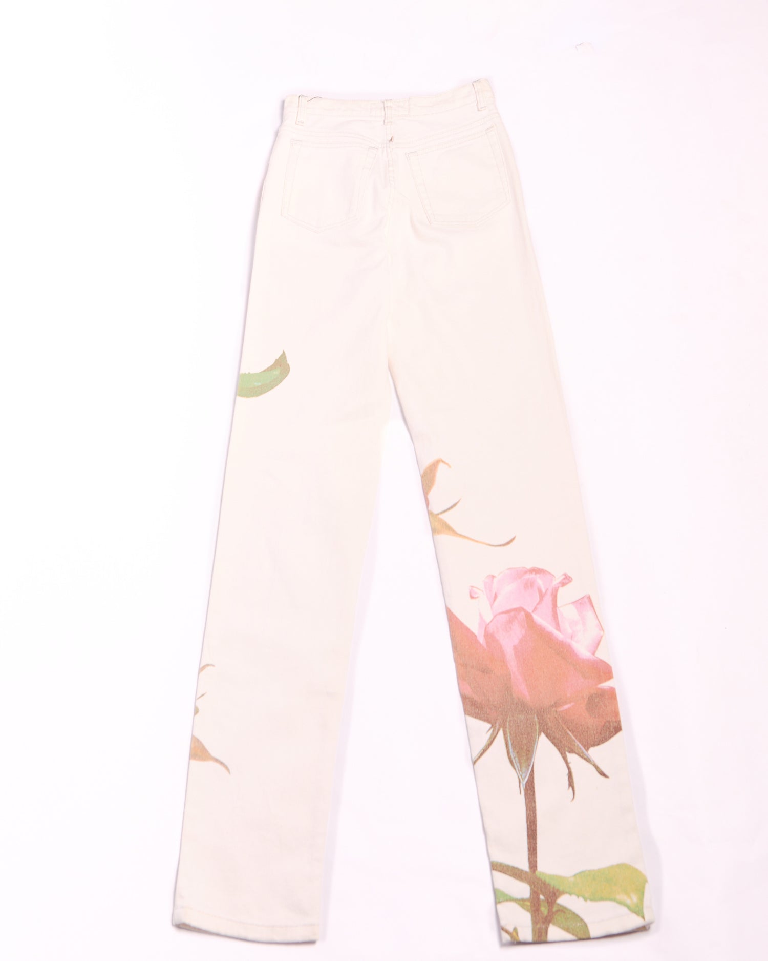 90's Roberto Cavalli White Rose Print Jeans Size S W28