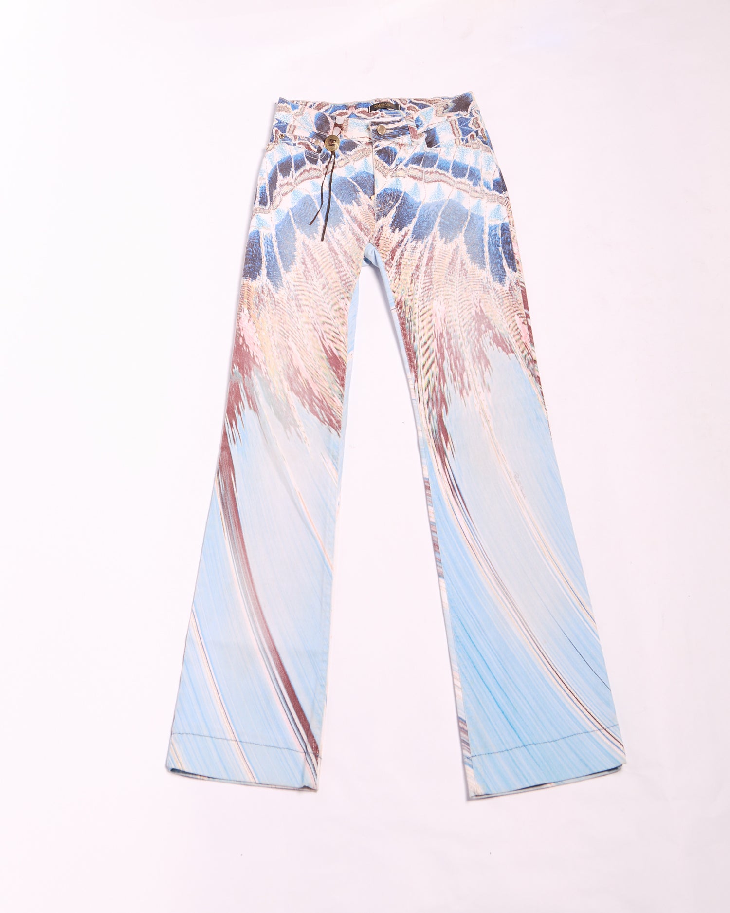 2000s Roberto Cavalli Blue Abstract Feather Print Jeans Size XS W24