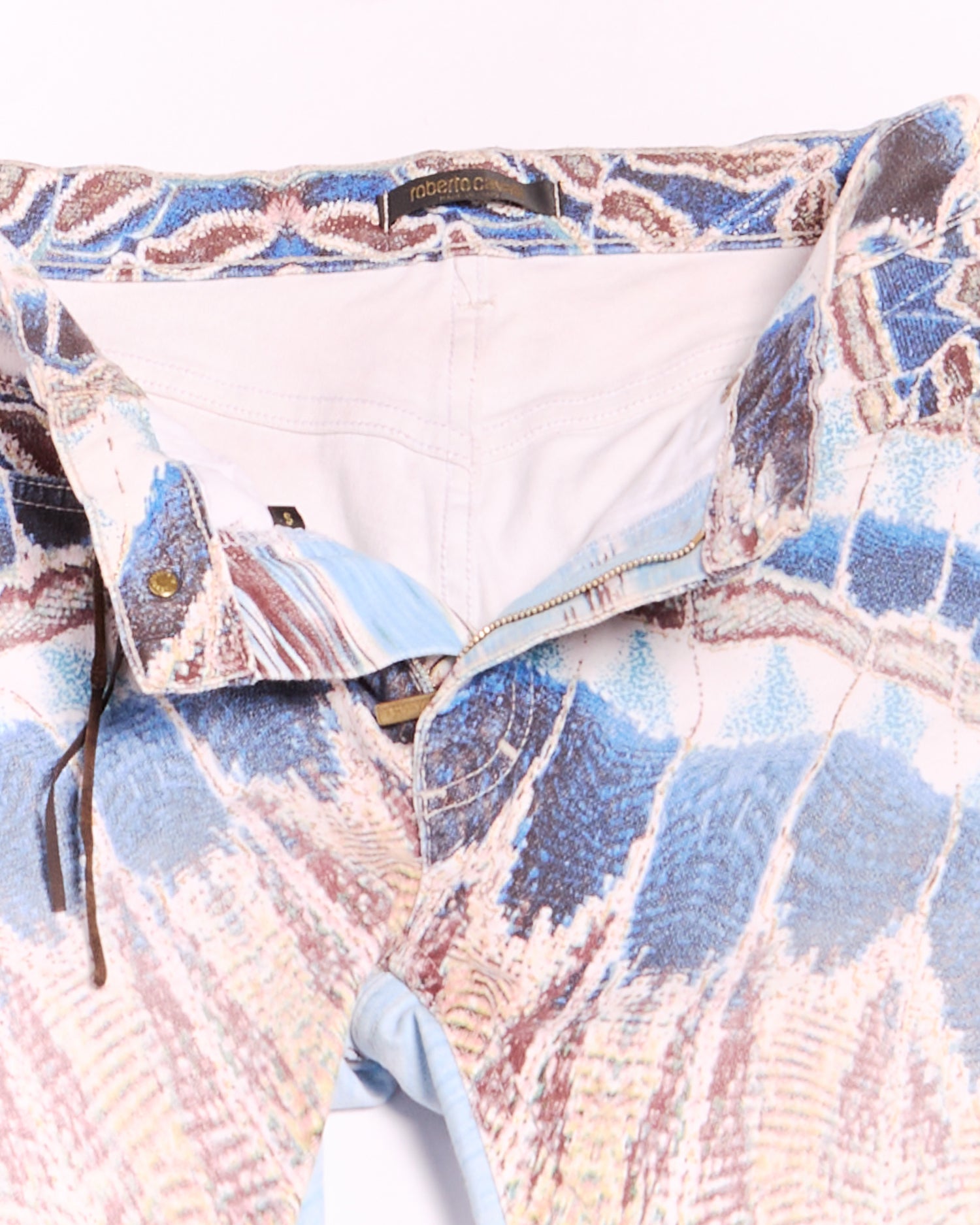 2000s Roberto Cavalli Blue Abstract Feather Print Jeans Size XS W24