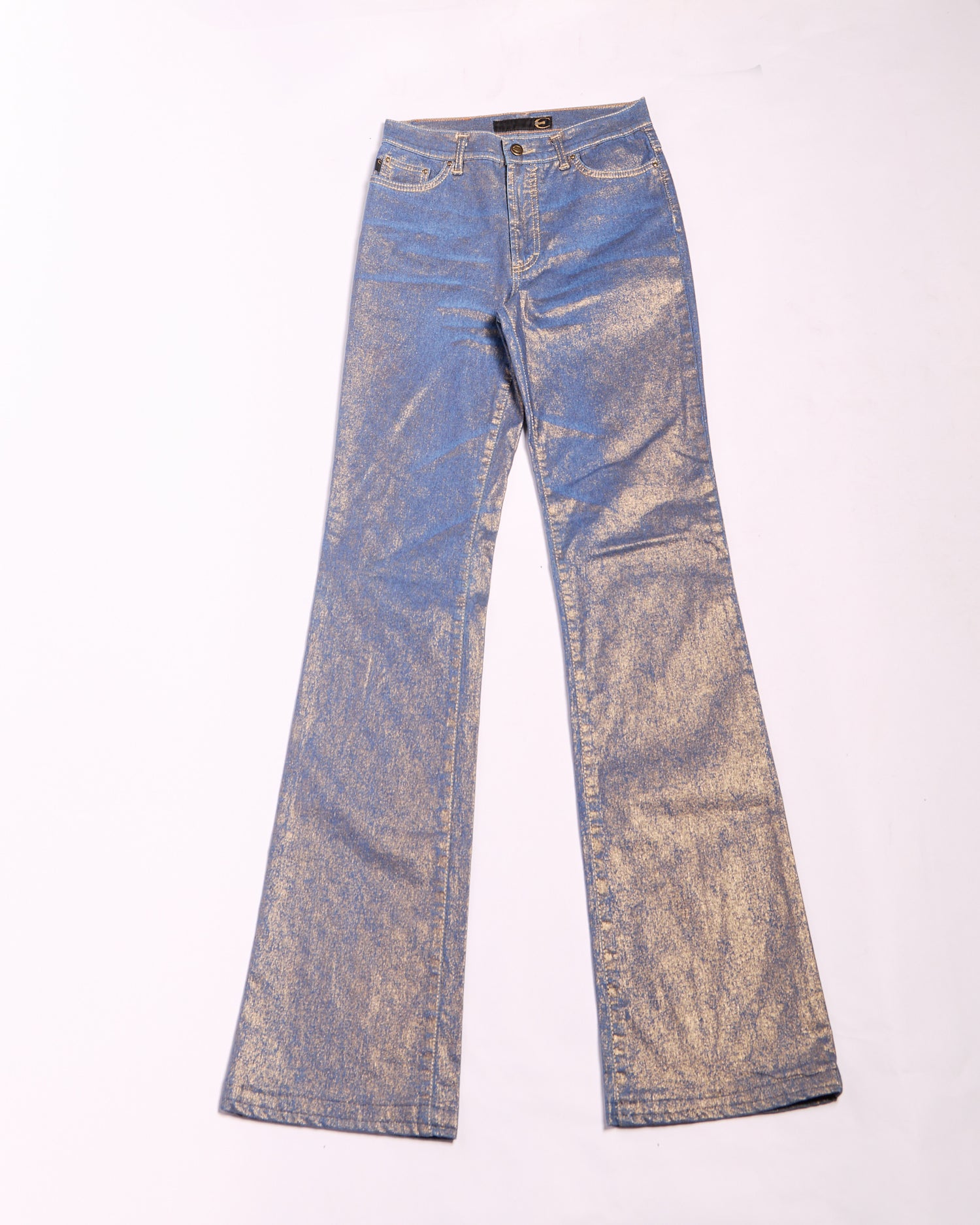 2000’s Just Cavalli Indigo with Metallic Gold Foil Coated Jeans Size S W27