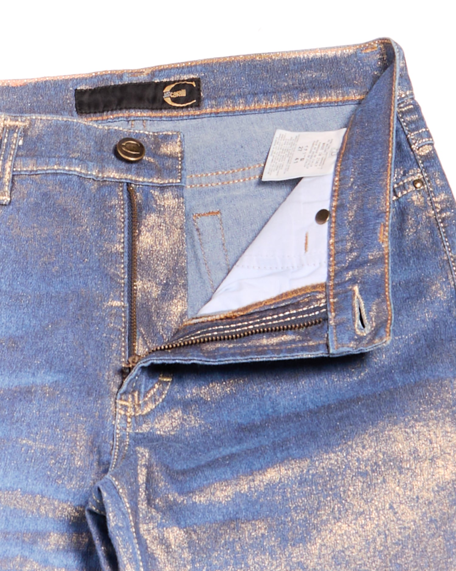 2000’s Just Cavalli Indigo with Metallic Gold Foil Coated Jeans Size S W27