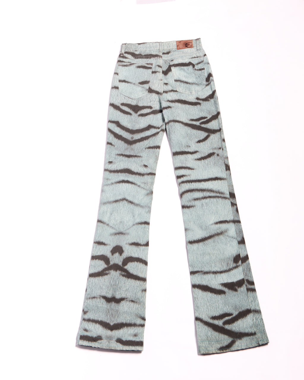 2000s Roberto Cavalli Blue Washed Denim with Black Tiger Stripe Print Jeans Size S W26