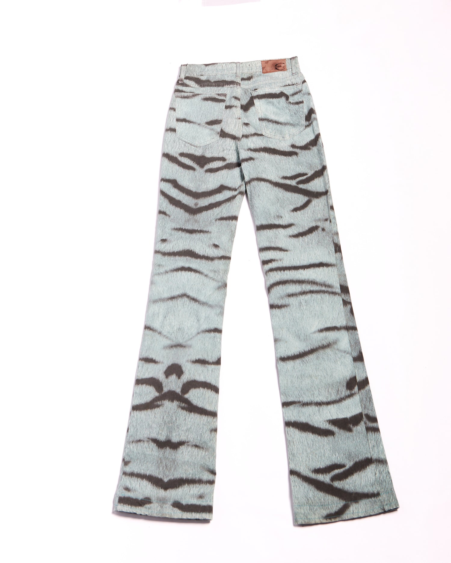 2000s Roberto Cavalli Blue Washed Denim with Black Tiger Stripe Print Jeans Size S W26