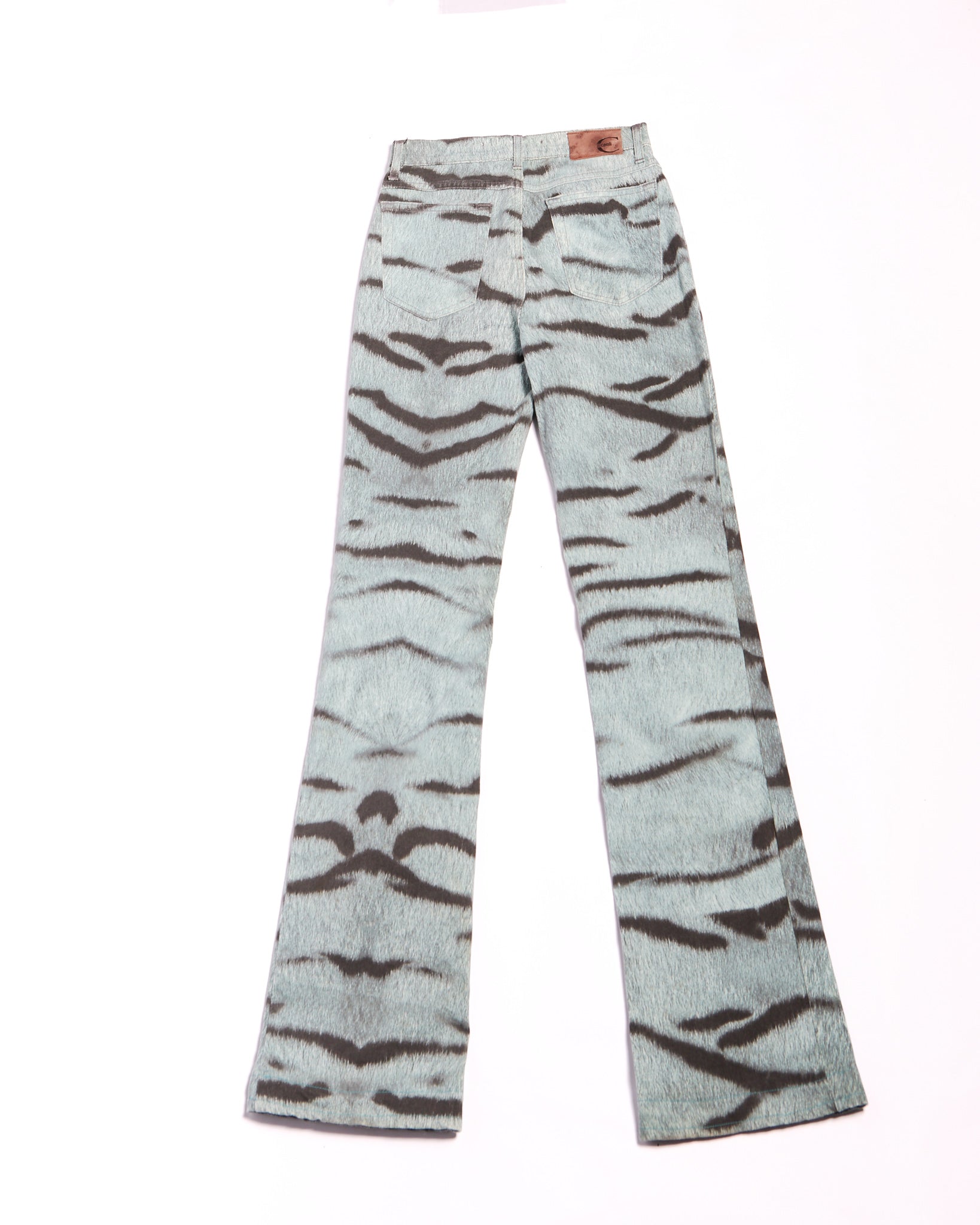 2000s Roberto Cavalli Blue Washed Denim with Black Tiger Stripe Print Jeans Size S W26