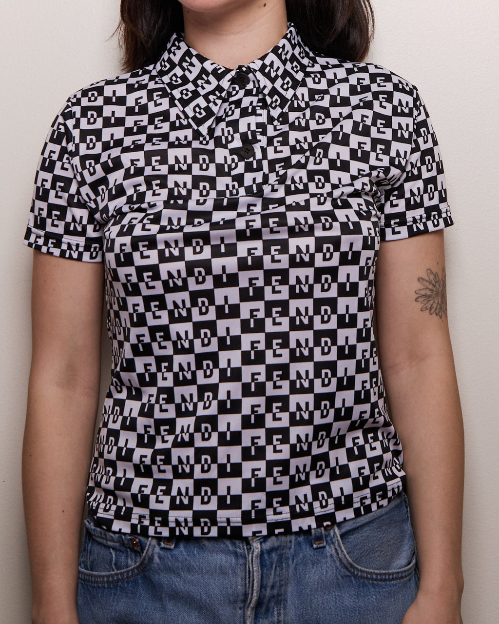 Fendi Black and White Monogram Polo