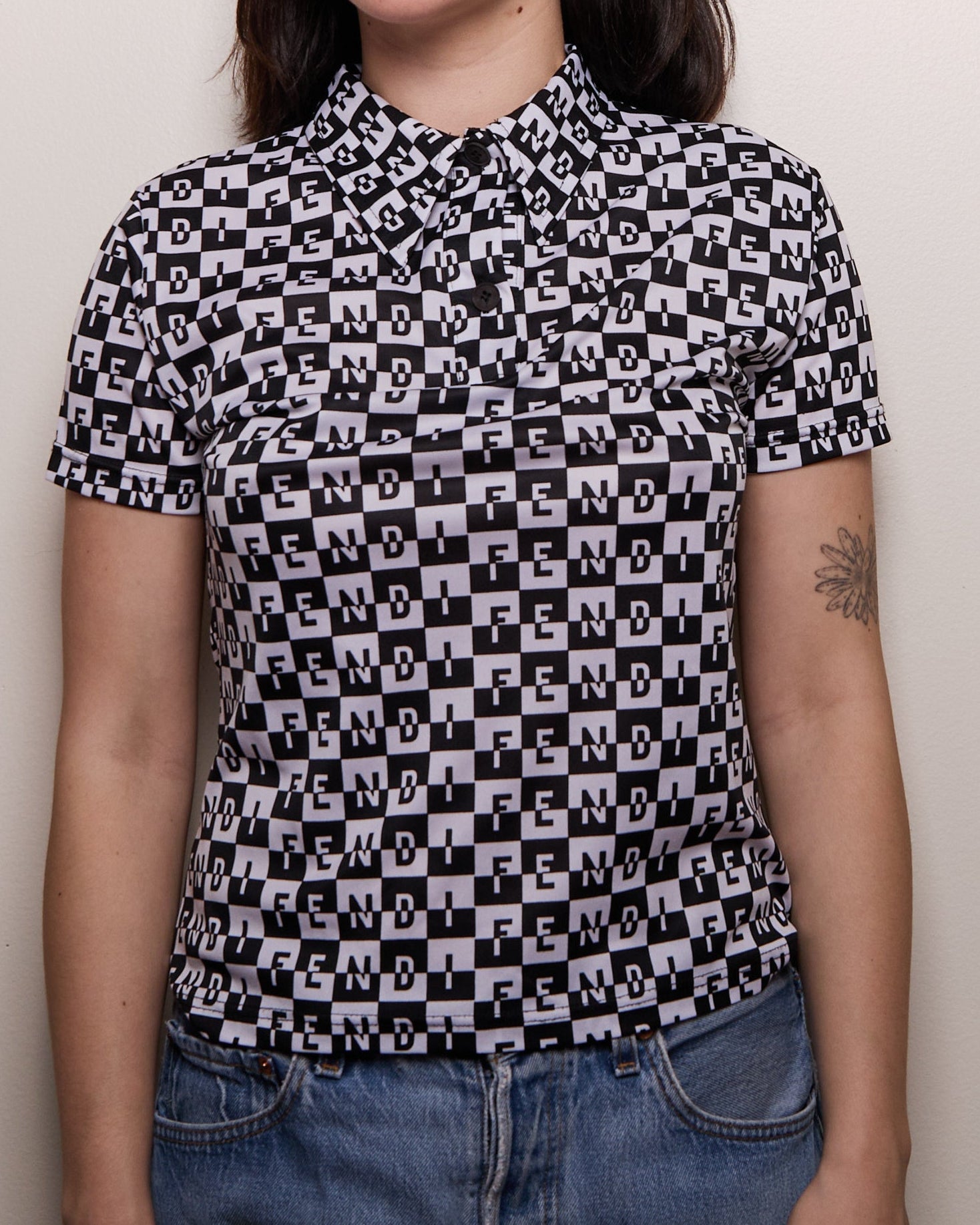 Fendi Black and White Monogram Polo