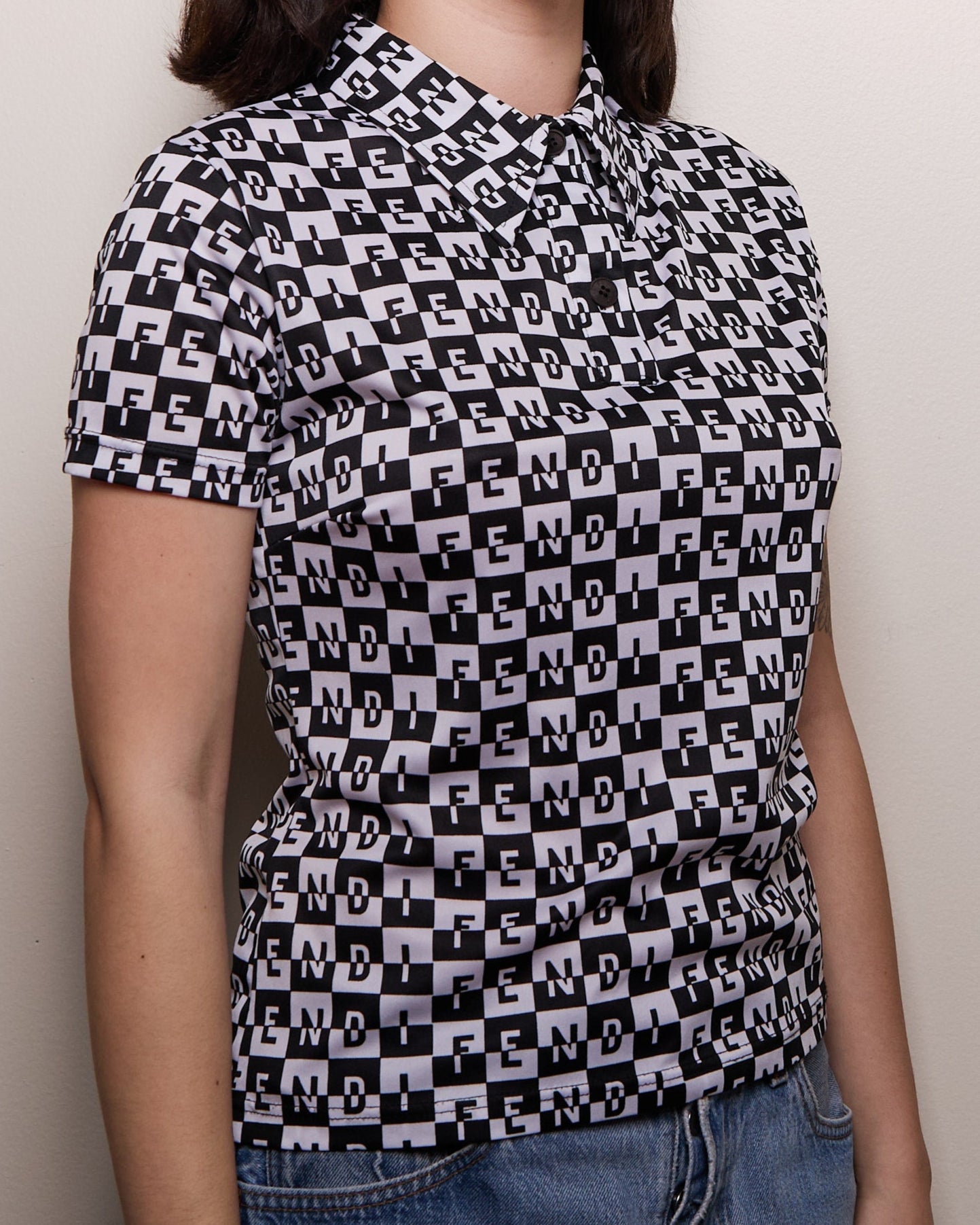 Fendi Black and White Monogram Polo