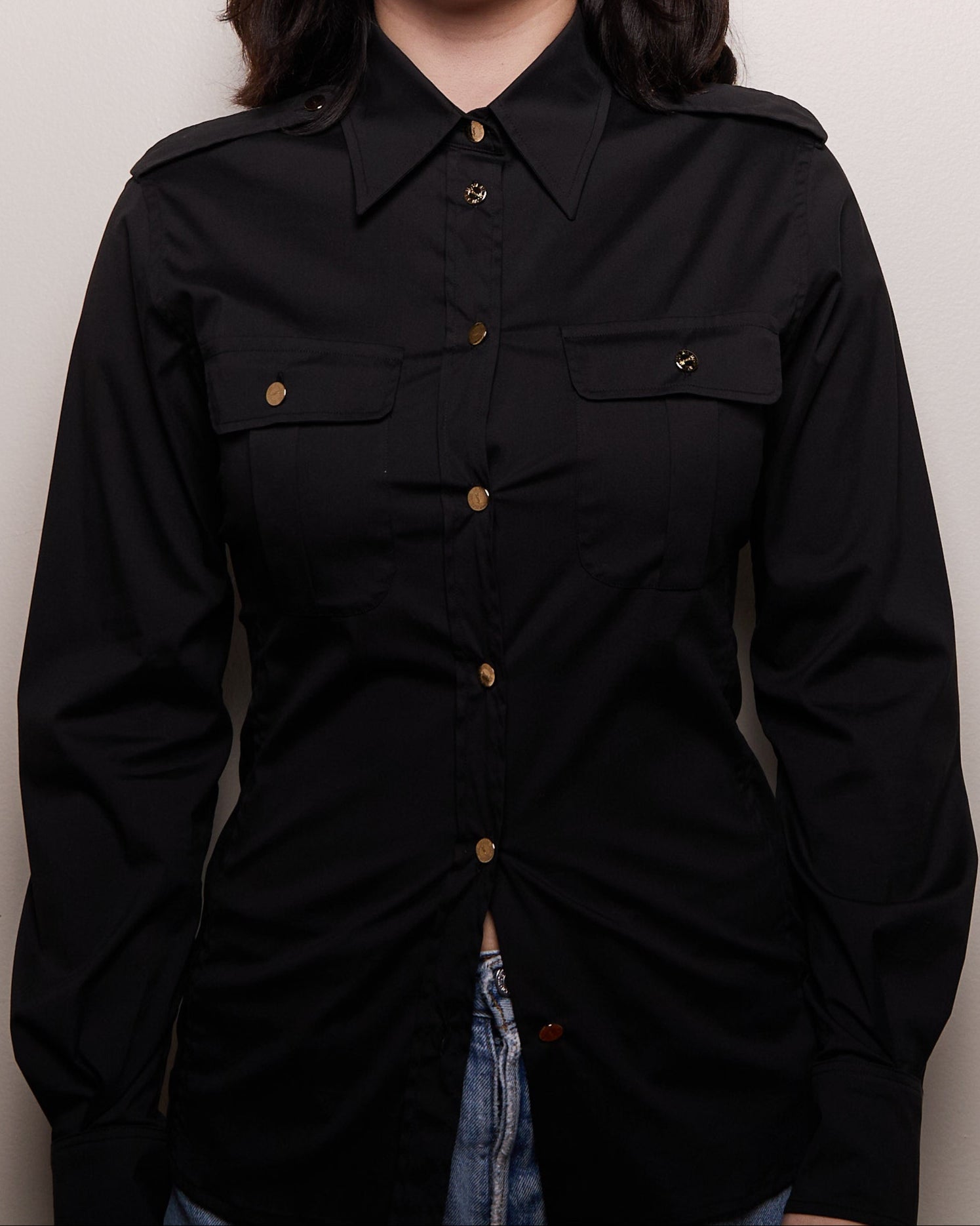 YSL Black Safari Top w/ Gold Buttons