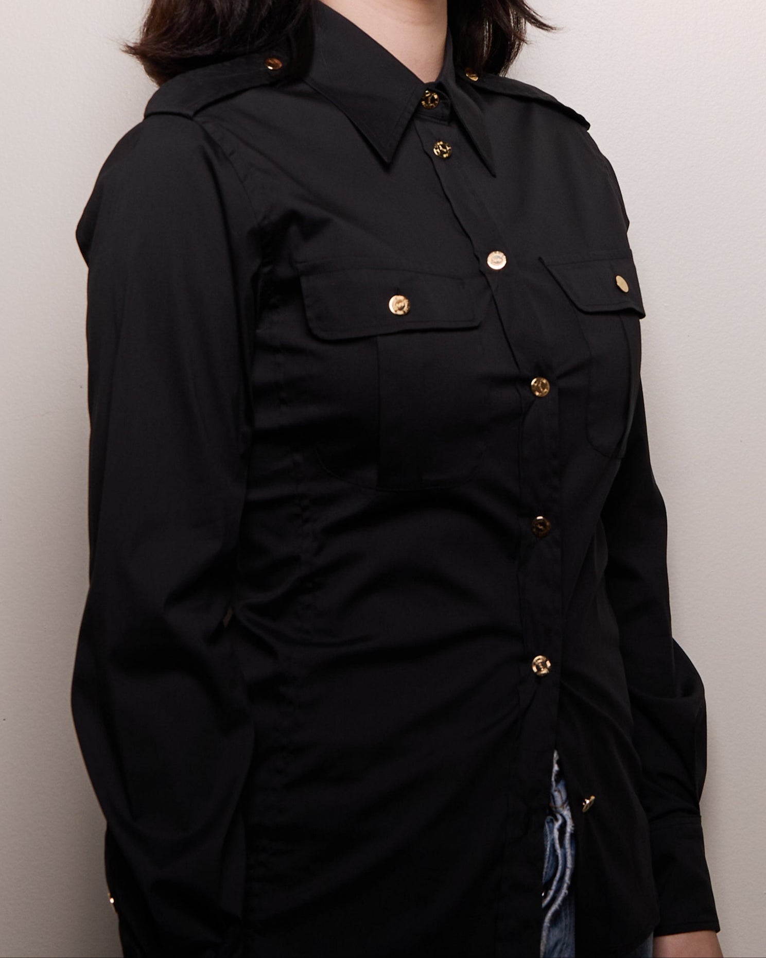 YSL Black Safari Top w/ Gold Buttons