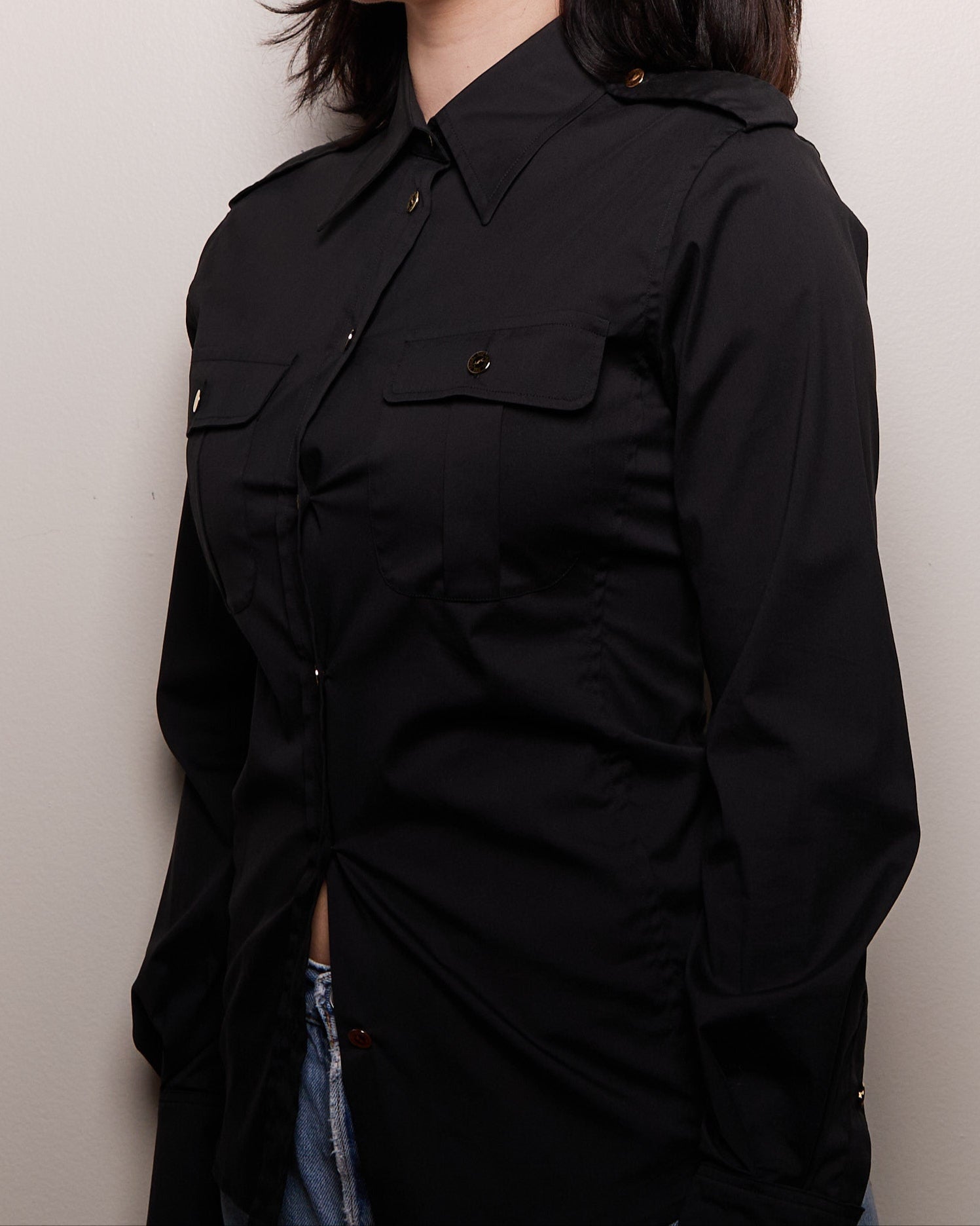 YSL Black Safari Top w/ Gold Buttons