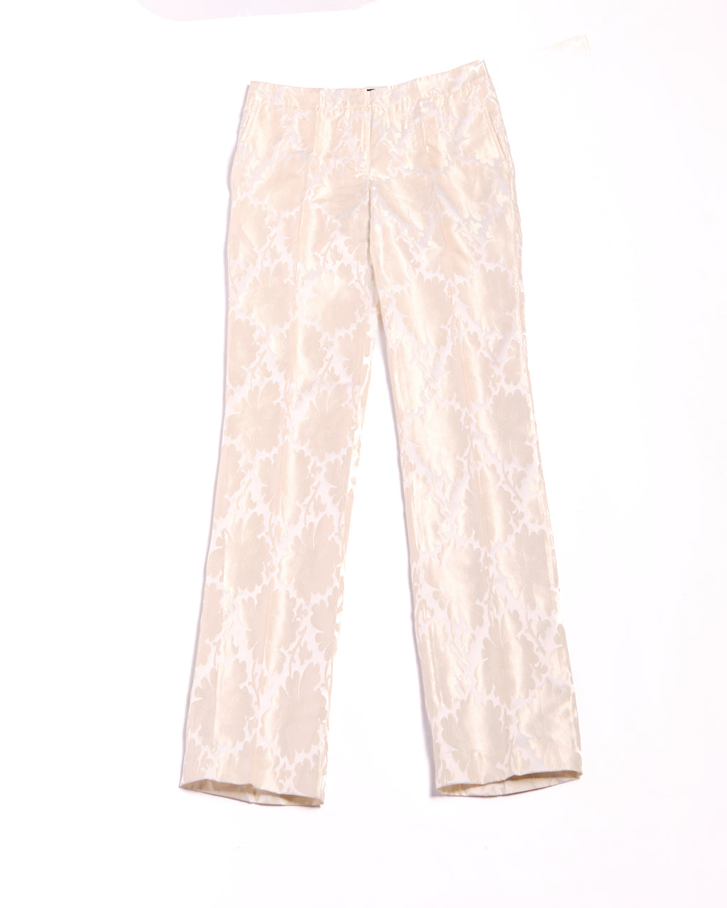 Just Cavalli Cream Silk Brocade Pants Size L W34