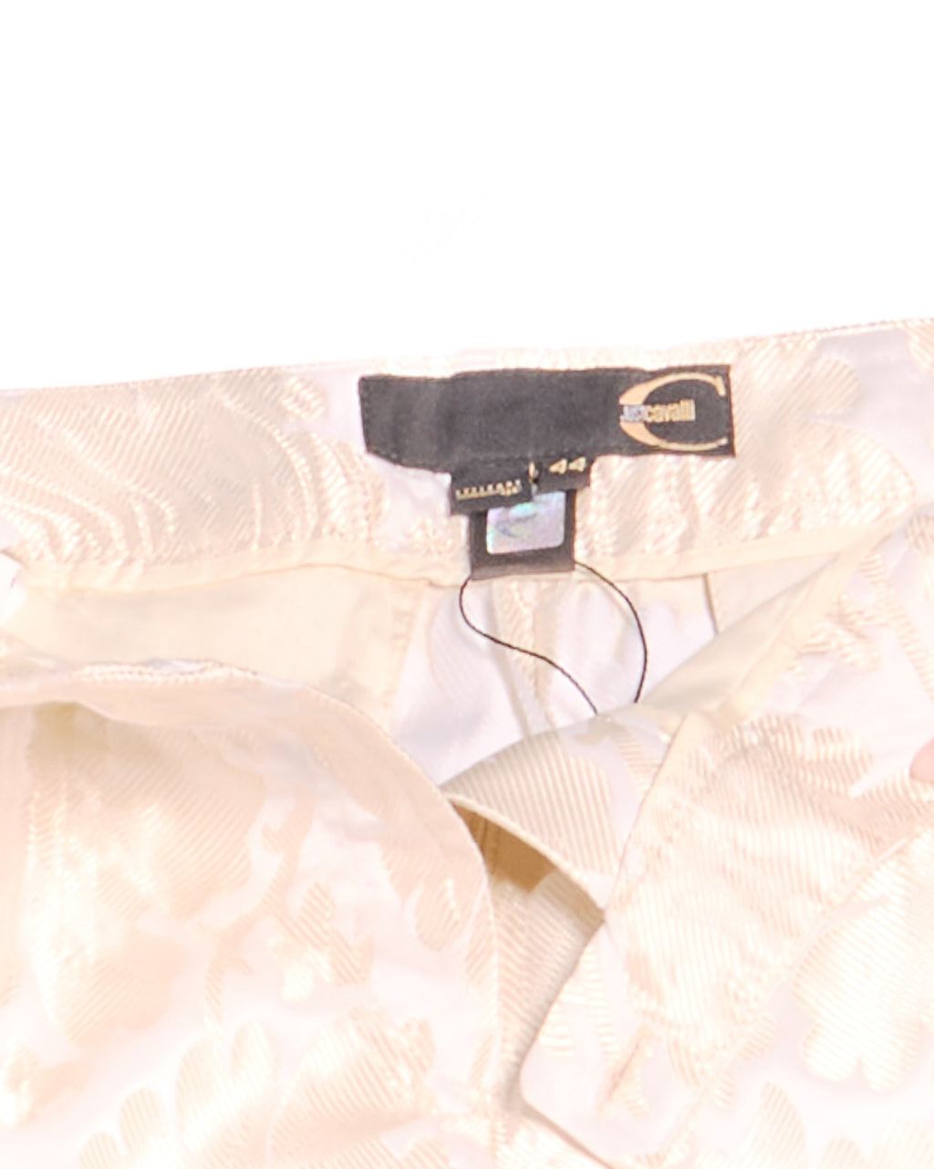 Just Cavalli Cream Silk Brocade Pants Size L W34