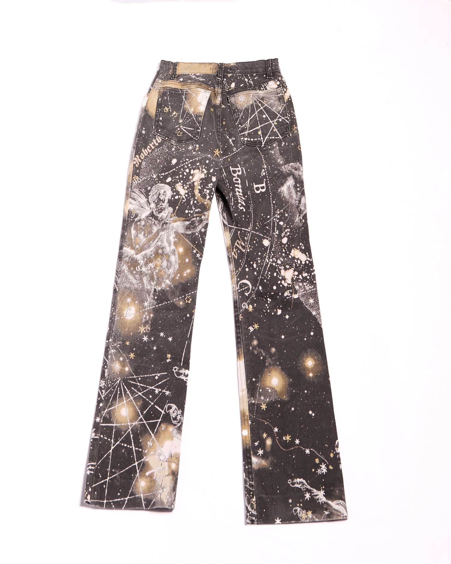 2000s Roberto Cavalli Black and Gold Celestial Constellation Jeans Size S W26