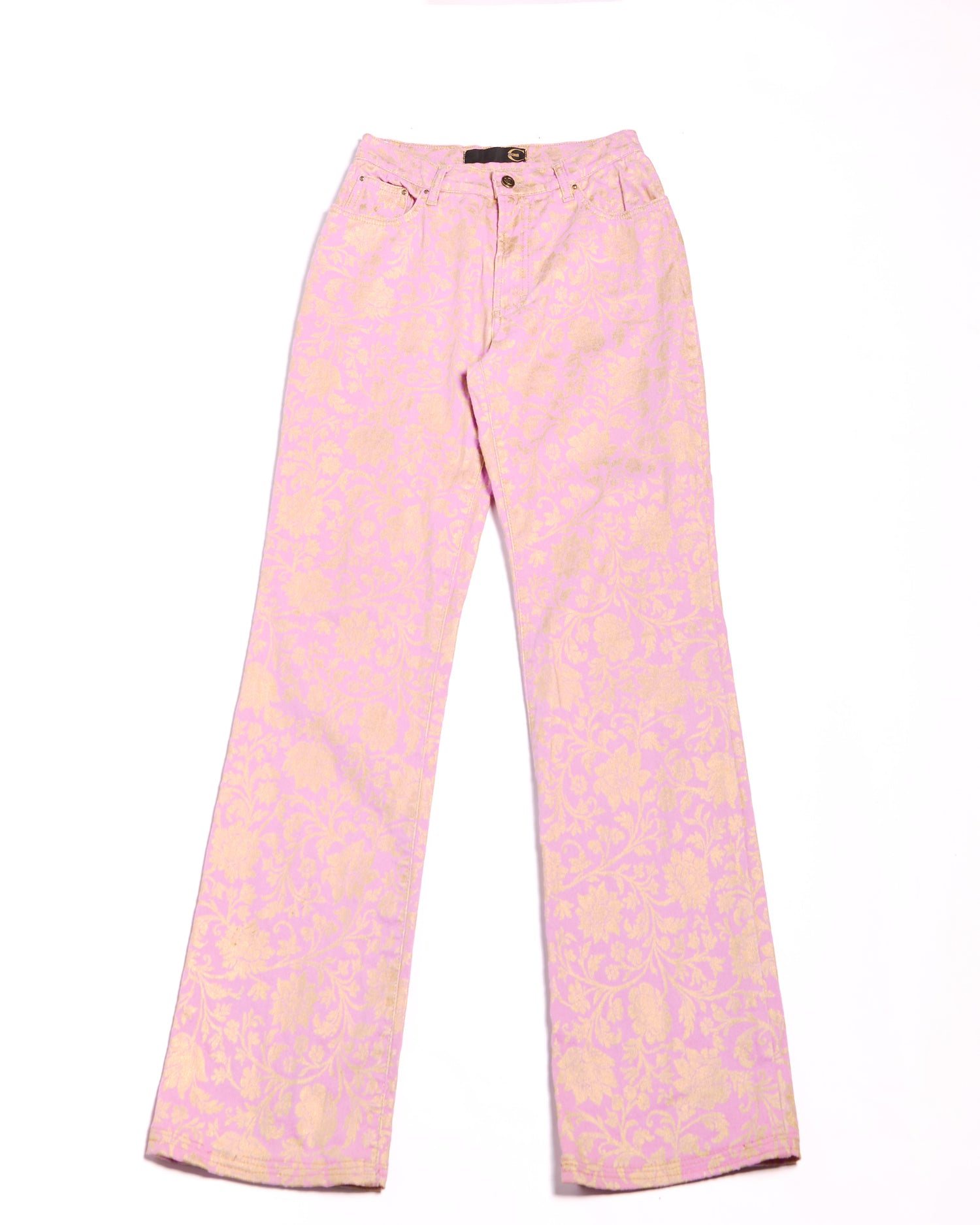 2000's Cavalli Purple Gold Brocade Jeans