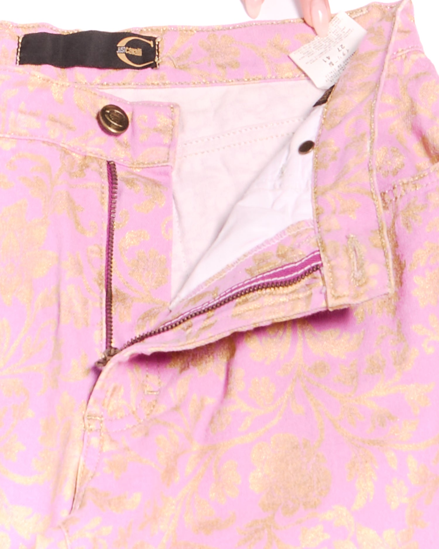 2000's Cavalli Purple Gold Brocade Jeans