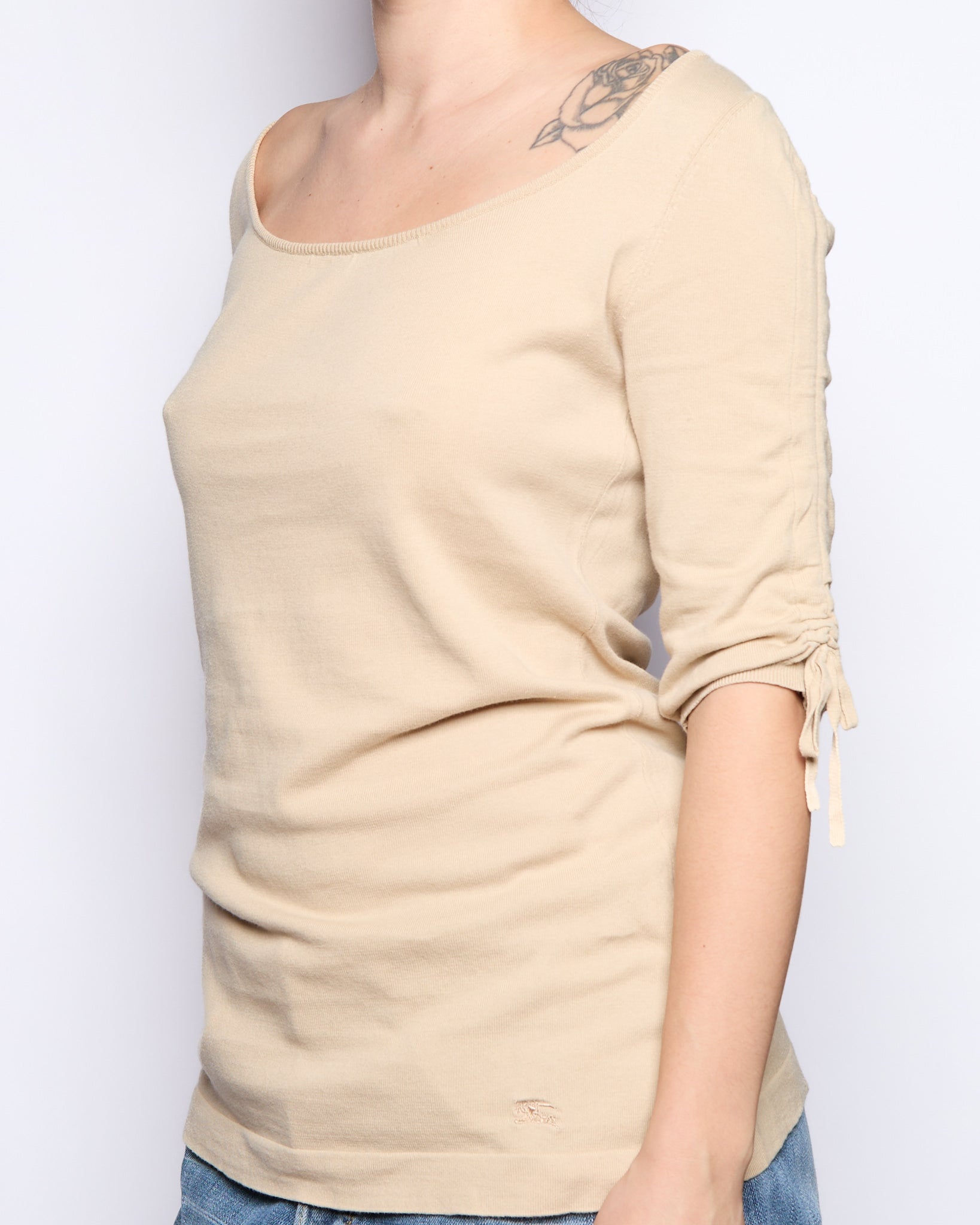 Burberry Tan Cinch Sleeve Tunic Top