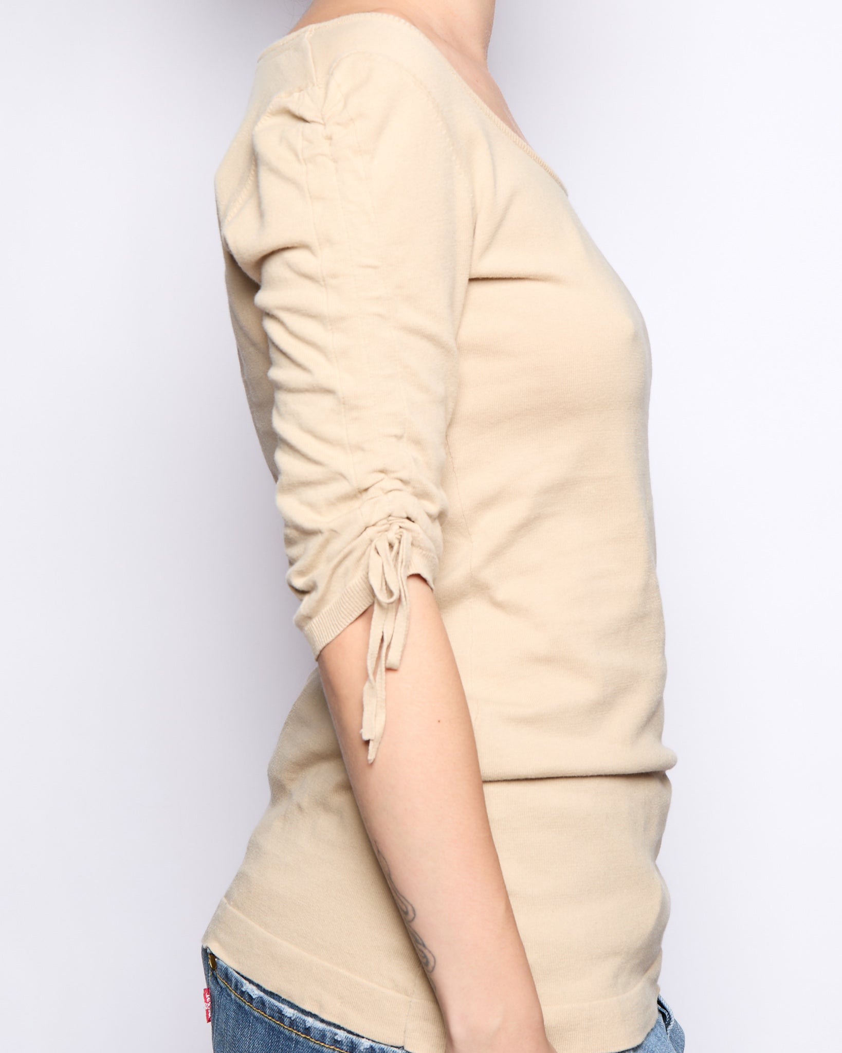 Burberry Tan Cinch Sleeve Tunic Top