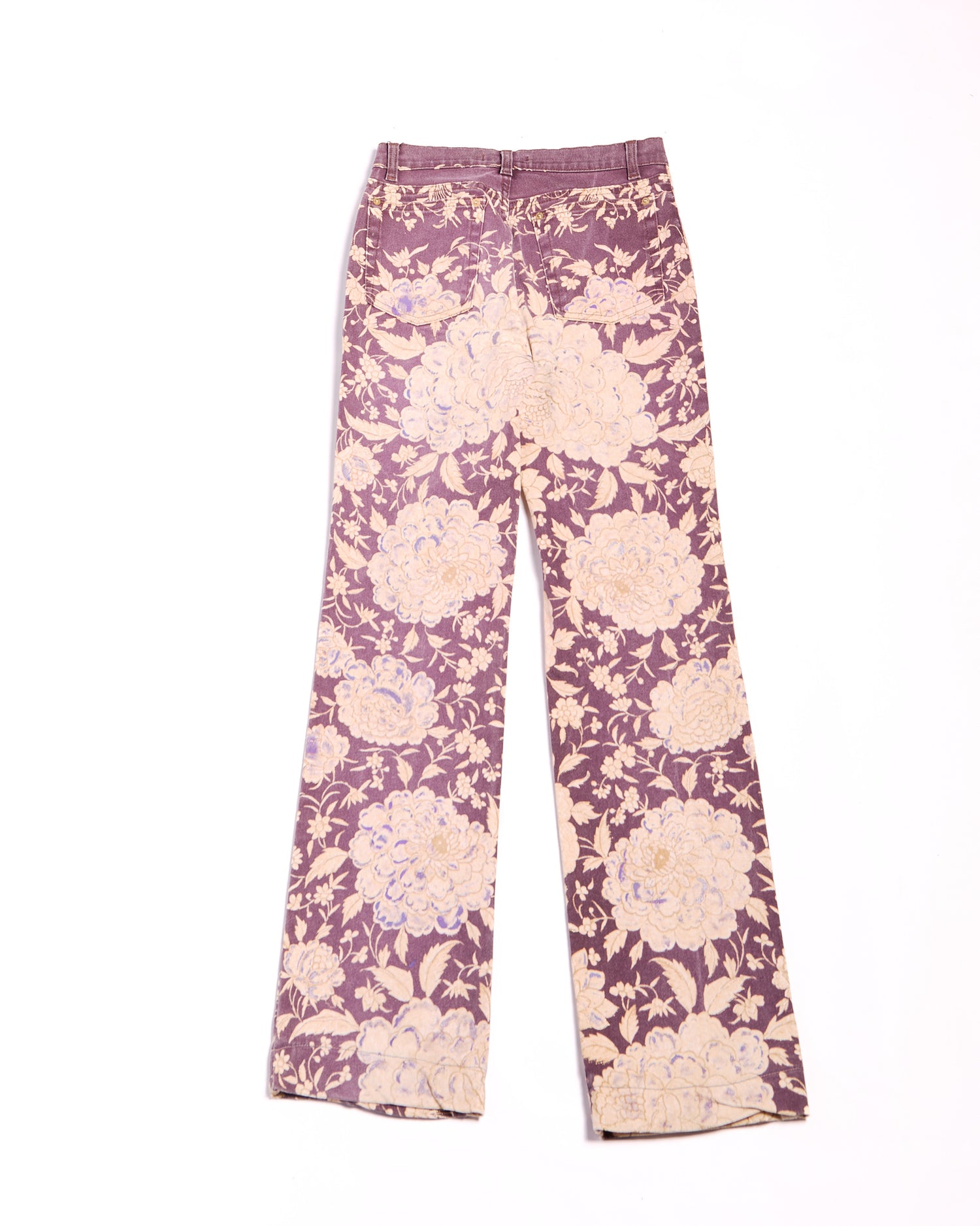 2000s Roberto Cavalli Purple Metallic Leaf Brocade Jeans S W27