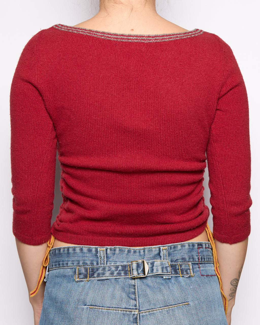 Burberry Red 3/4 Ruched Logo Sweater