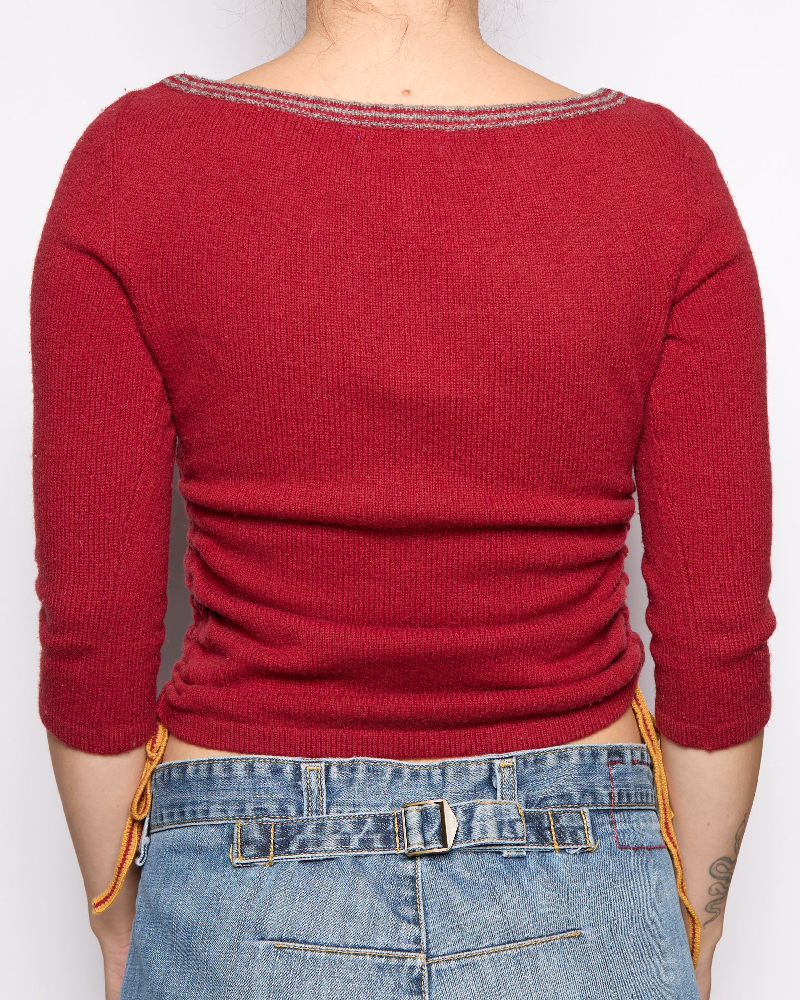 Burberry Red 3/4 Ruched Logo Sweater