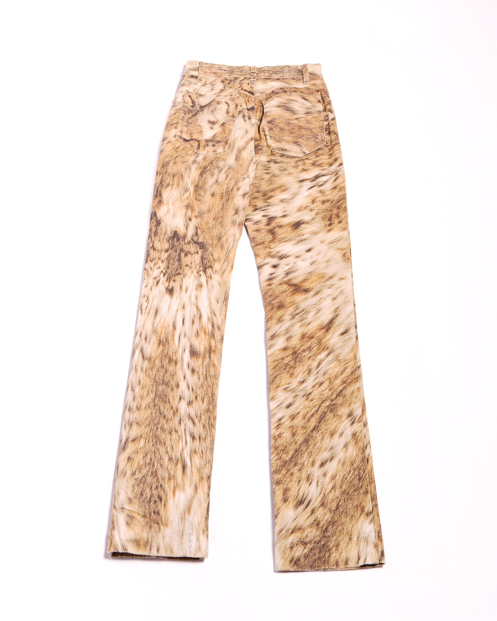 2000s Roberto Cavalli Brown Leopard Fur Photorealistic Print Jeans S W26
