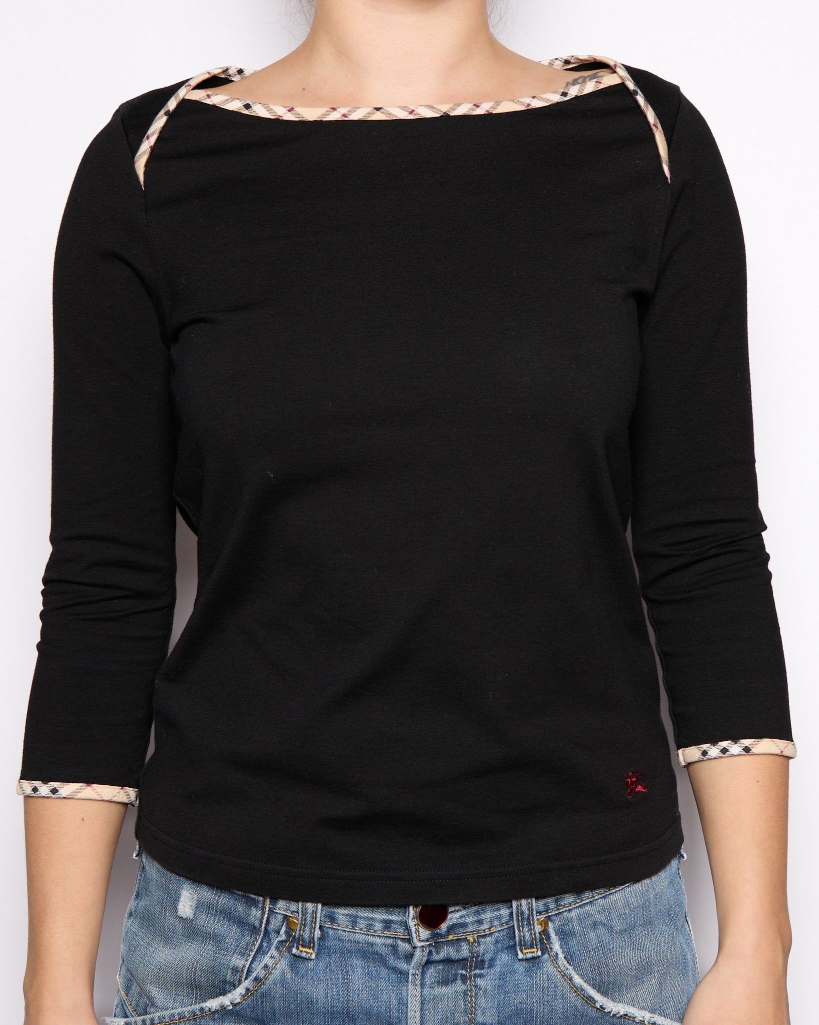 Burberry London Black Nova Check Boat Neck Top