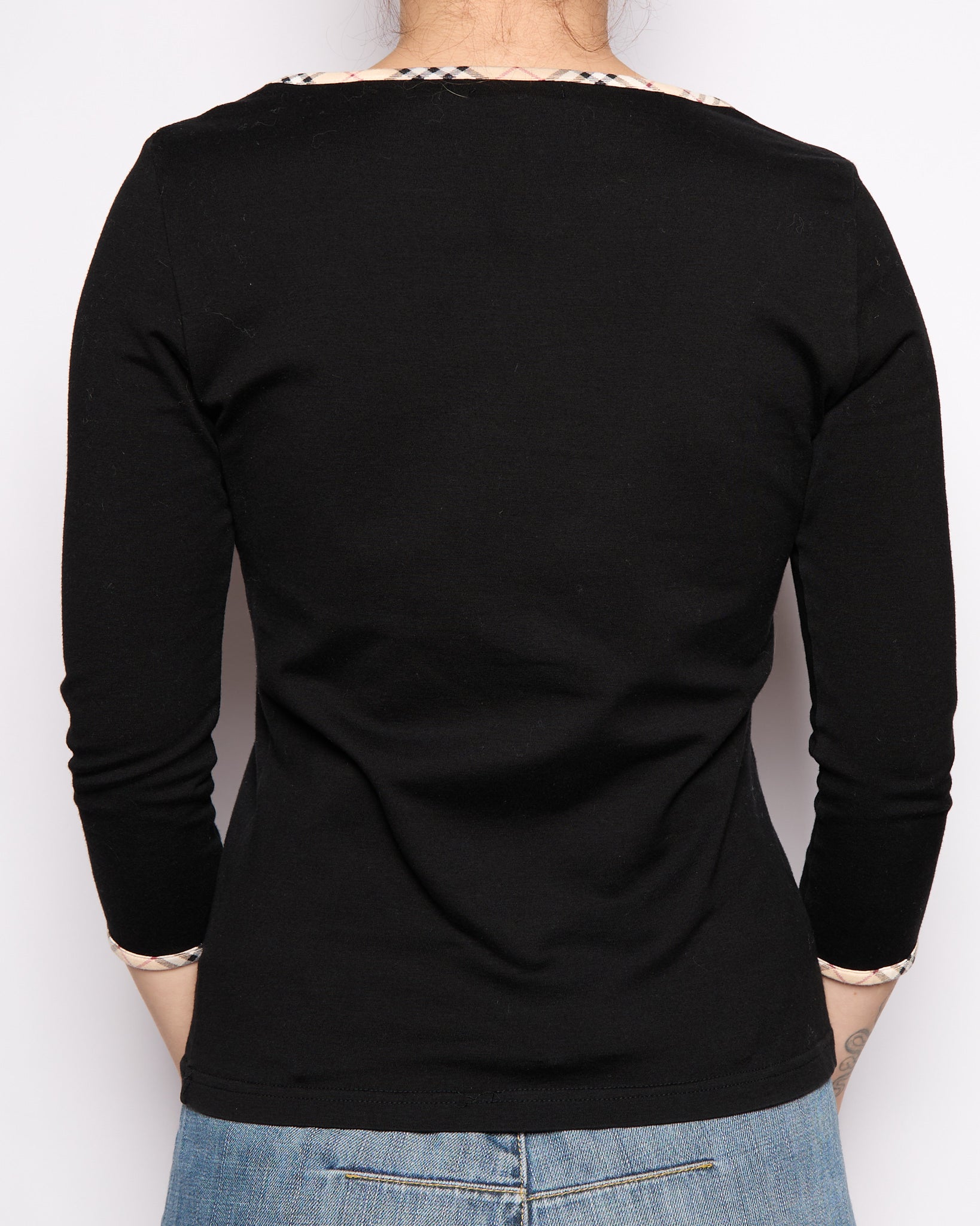 Burberry London Black Nova Check Boat Neck Top