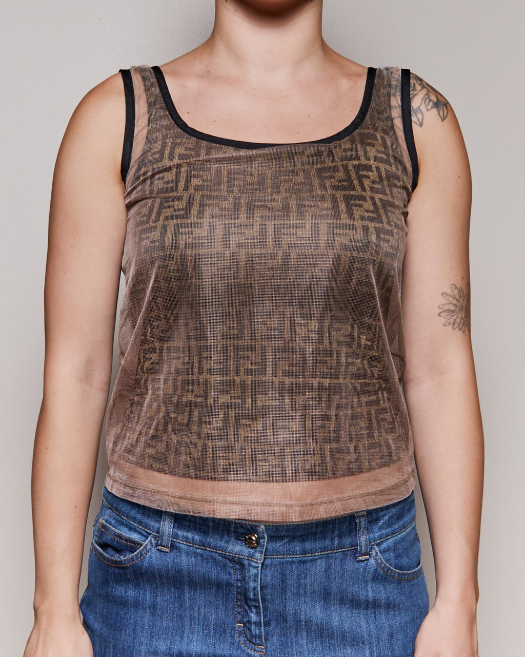 90's Fendi Mesh Sleeveless Logo Tank Top
