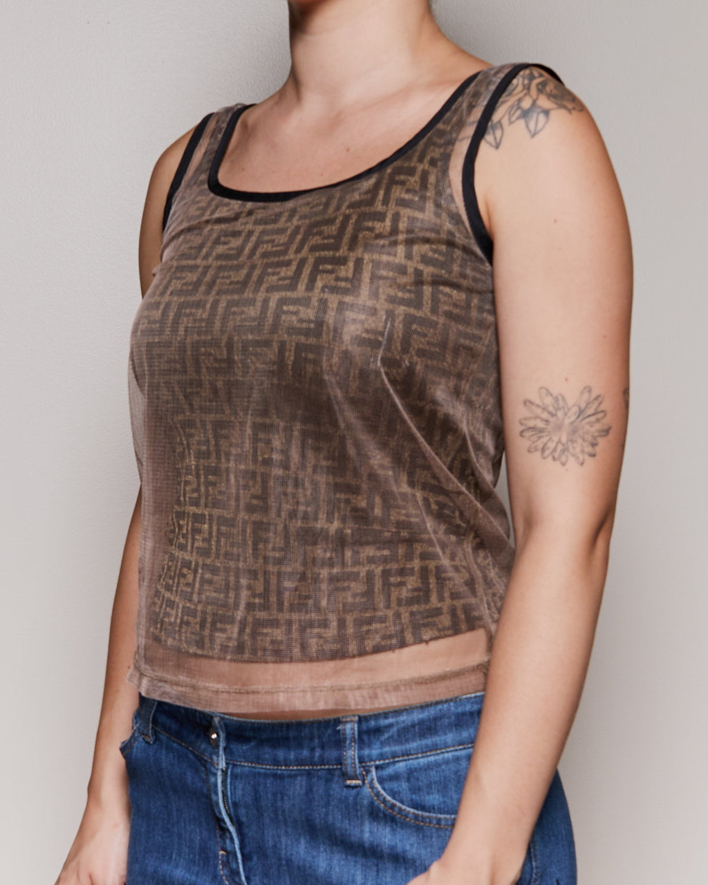 90's Fendi Mesh Sleeveless Logo Tank Top